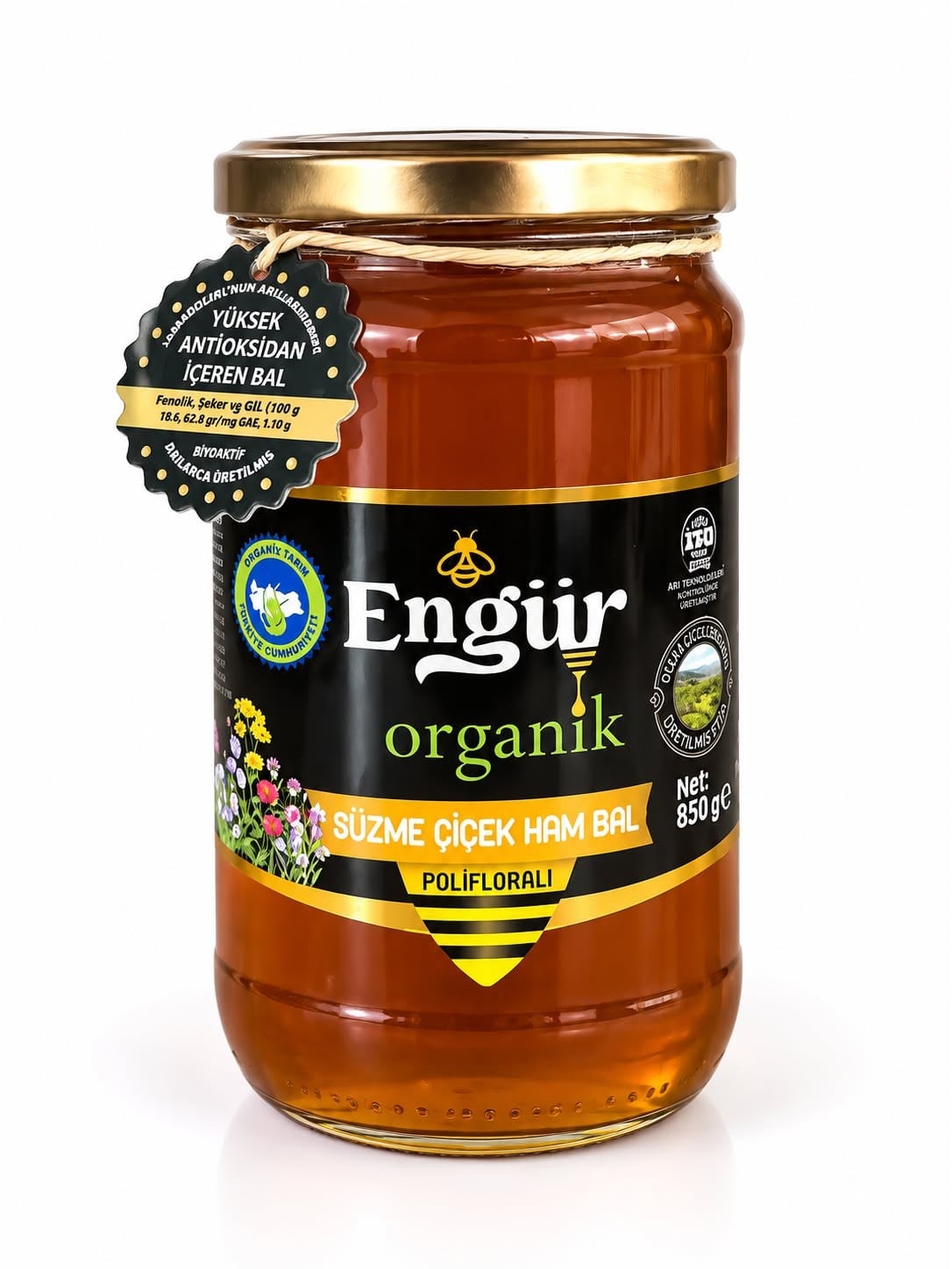 Engür Organik Süzme Çiçek Ham Bal 850 Gr