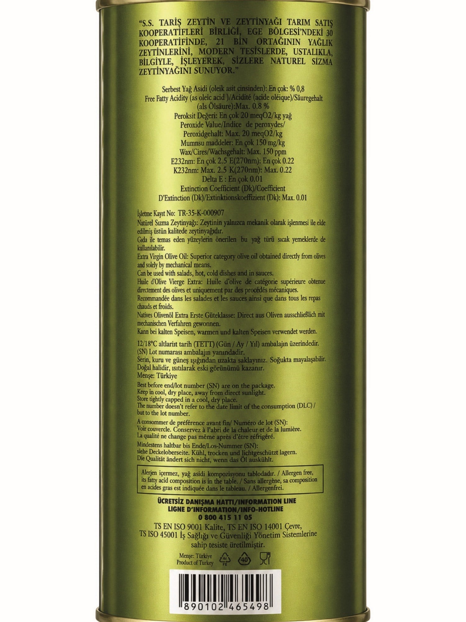 Tariş Güney Ege Natürel Sızma Zeytinyağı 1000 Ml