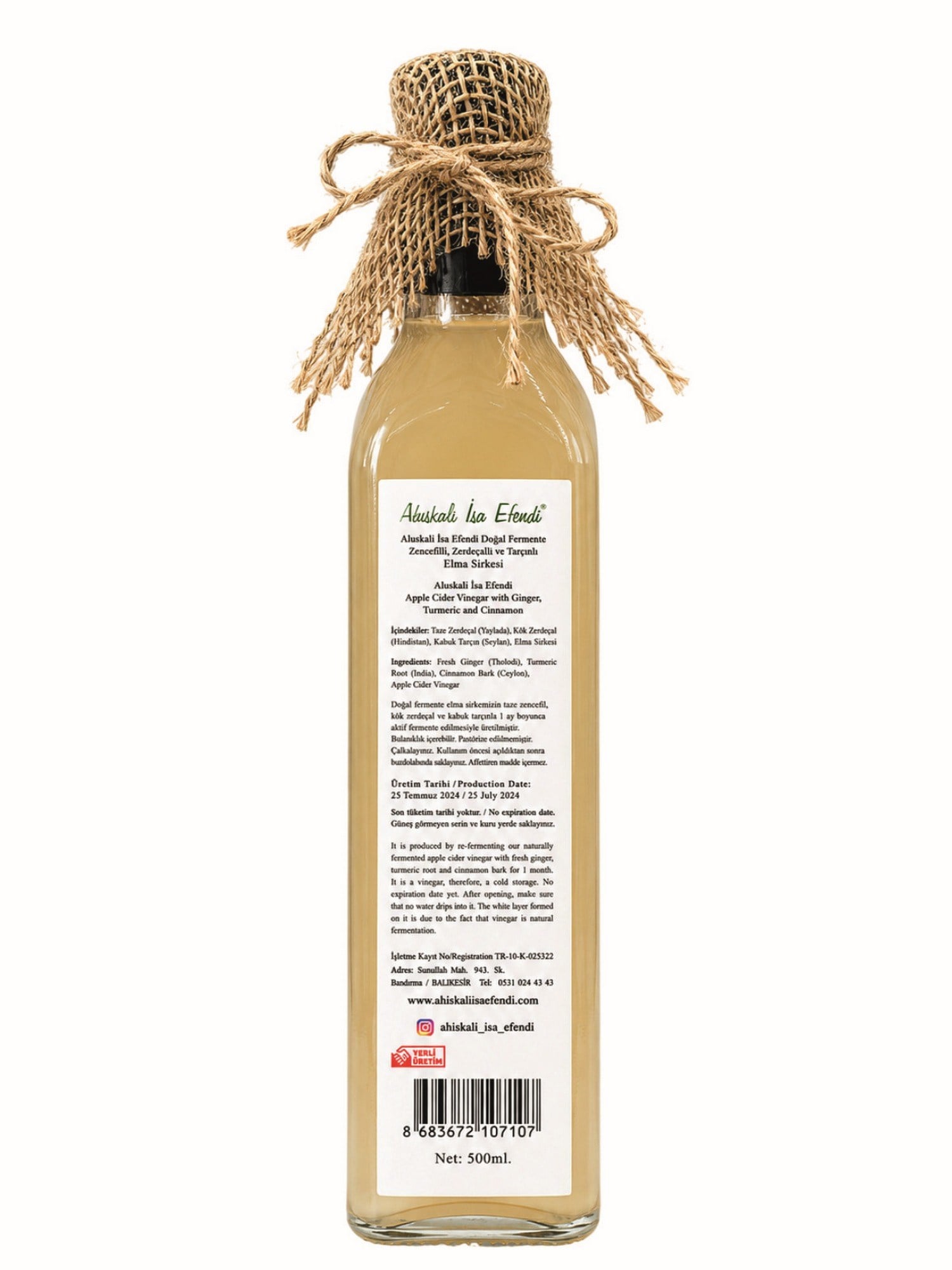 Zencefil - Zerdecal - Tarçınlı Elma Sirkesi 500 Ml (İsa Efendi)