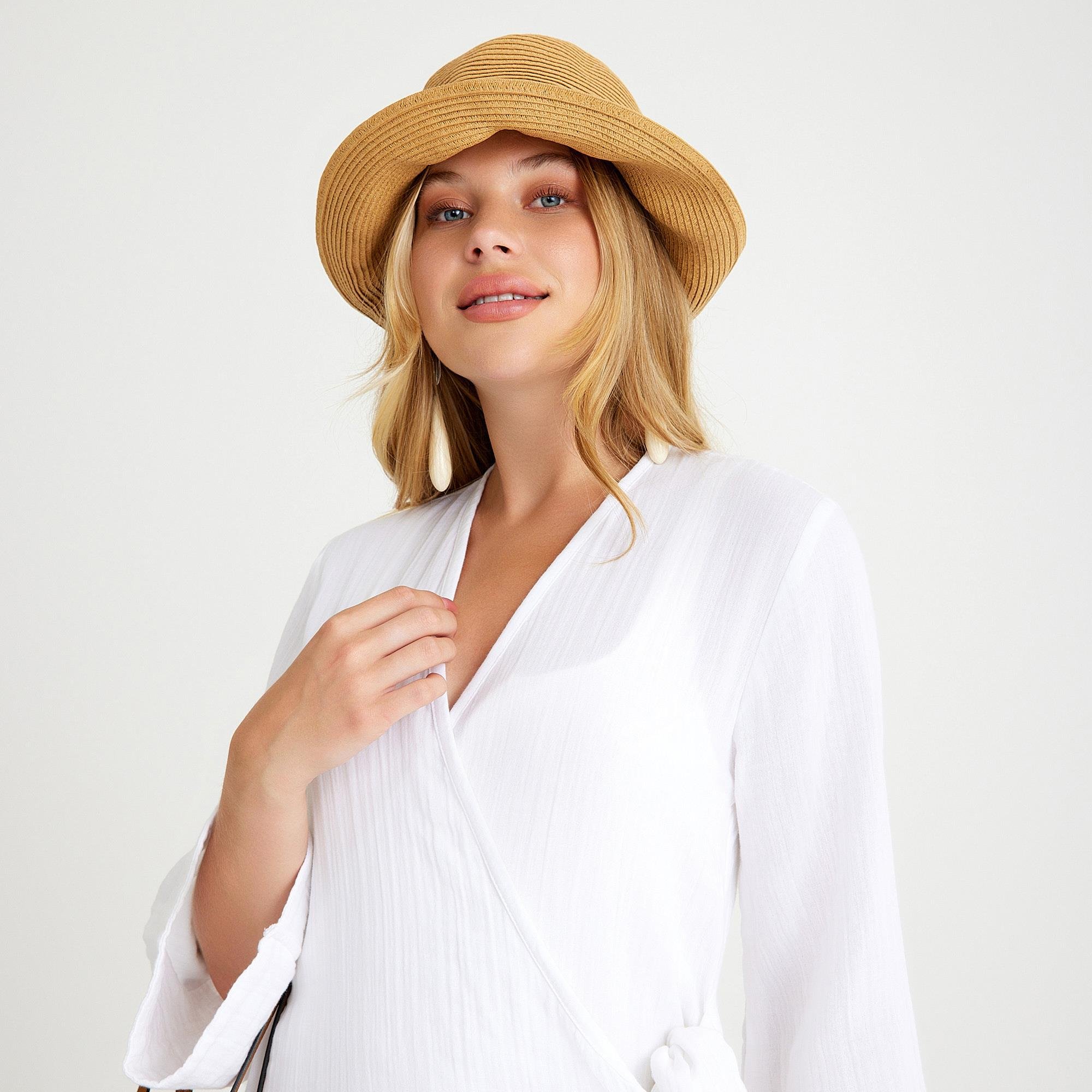 Plaj Elbisesi - %100 Pamuk Dokuma Kruvaze Kuşaklı Kadın Müslin Plaj Elbisesi - Miespiga