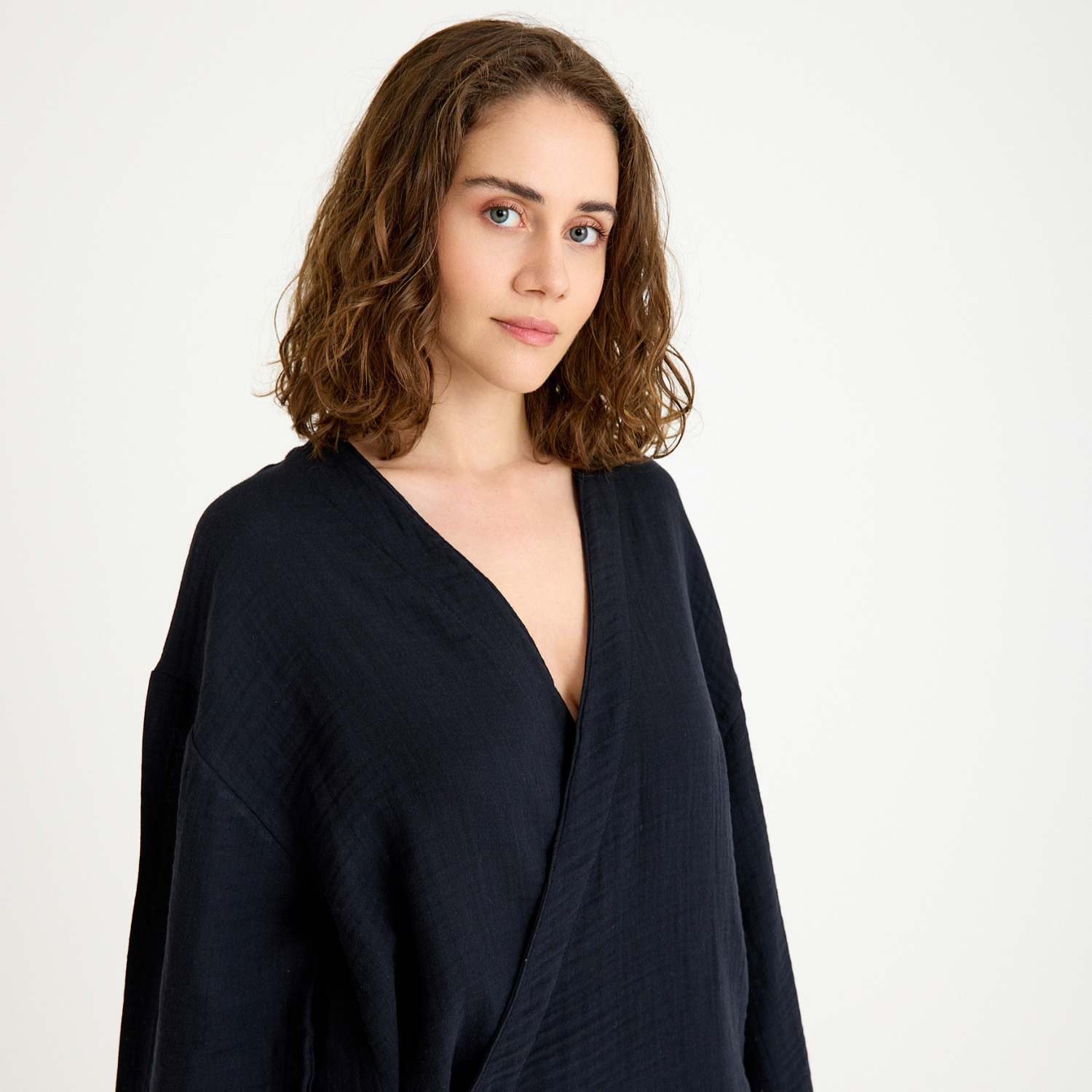 Kimono - %100 Pamuk İçten Bağlamalı Kruvaze Kadın Müslin Kimono - Miespiga