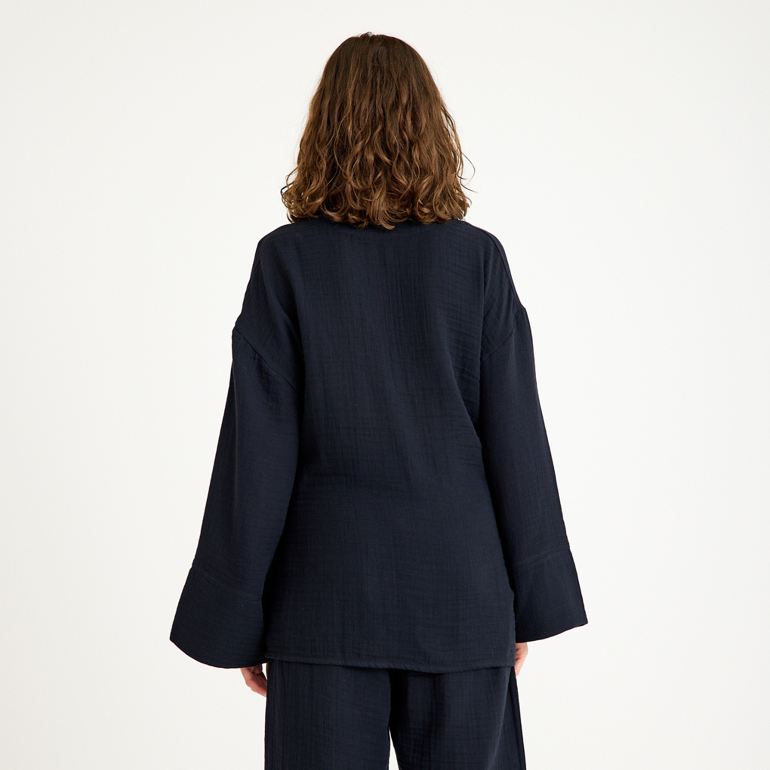 Kimono - %100 Pamuk İçten Bağlamalı Kruvaze Kadın Müslin Kimono - Miespiga