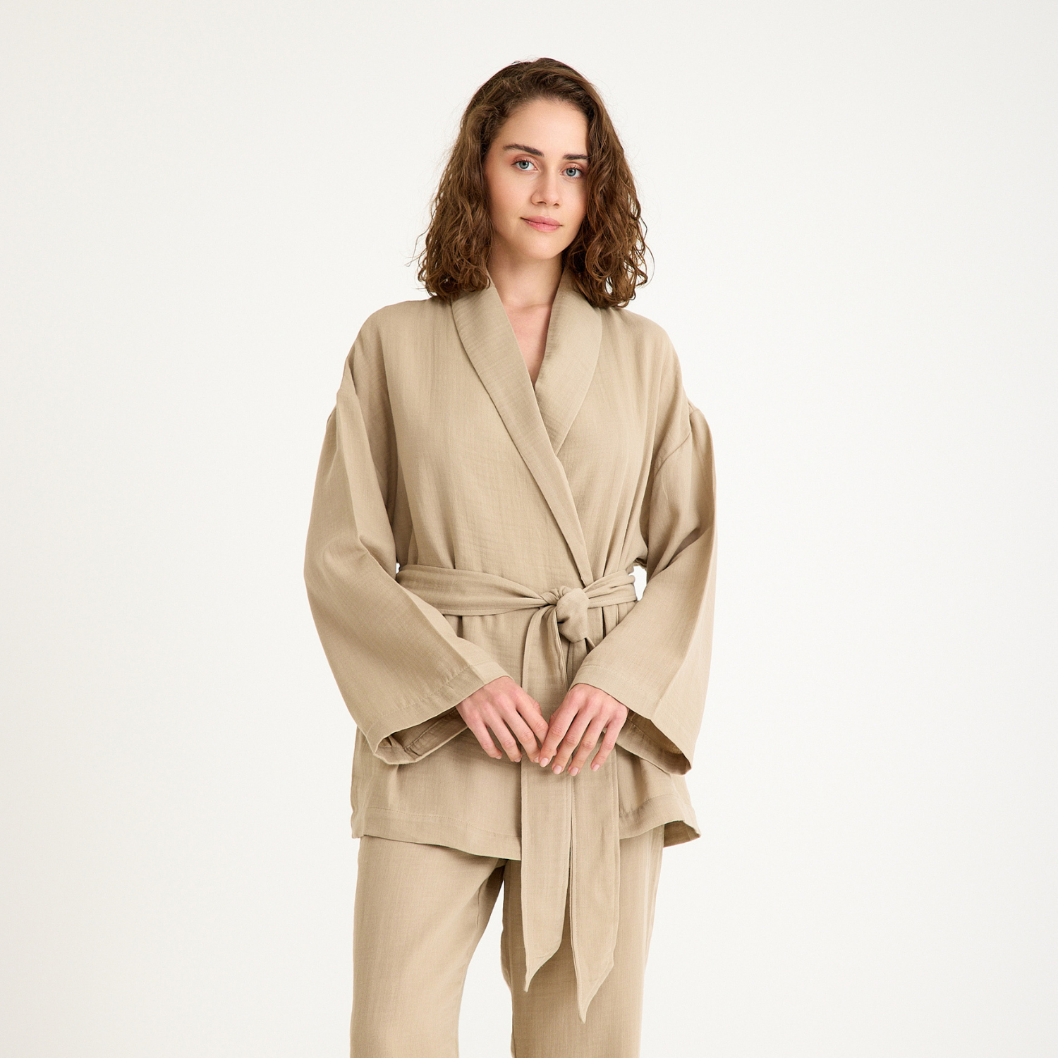 Kimono - %100 Pamuk Şal Yaka Kadın Müslin Kimono - Miespiga