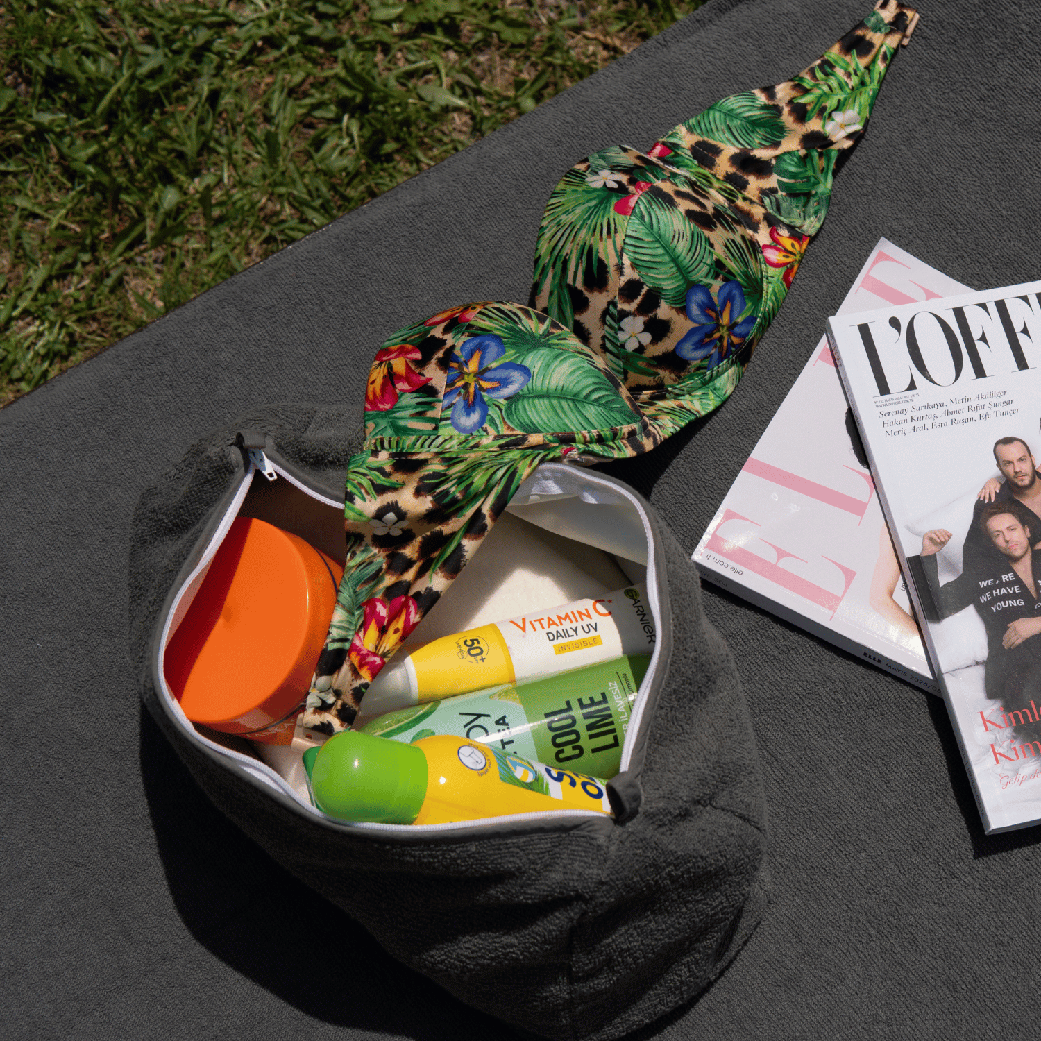 Şezlong Havlusu - %100 Pamuk Şezlong Havlusu ve Su Geçirmez Islak Kuru Mayo Çantası İkili Set - Miespiga