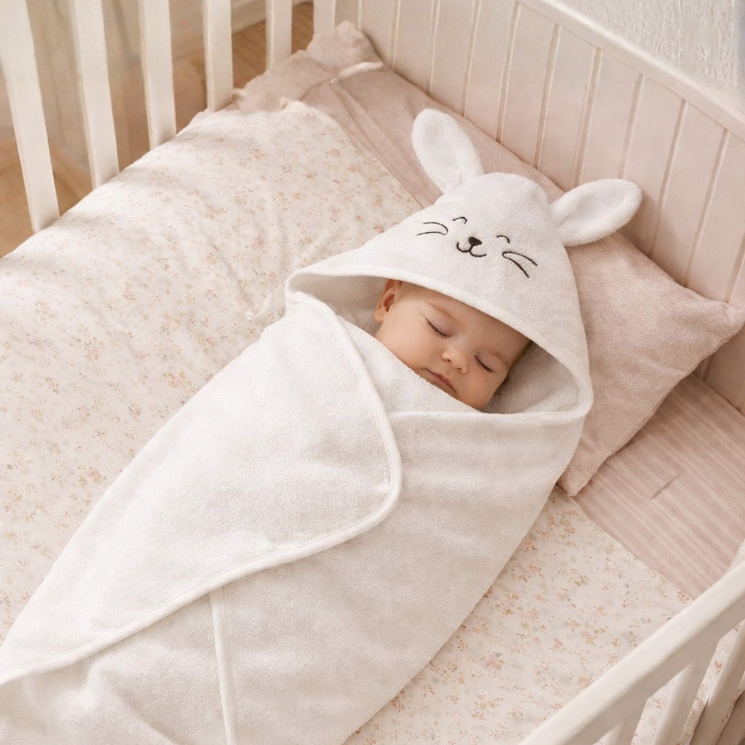 Havlu Kundak - %100 Pamuk Tavşan Havlu Kundak Ekru (75X75 CM) - Miespiga