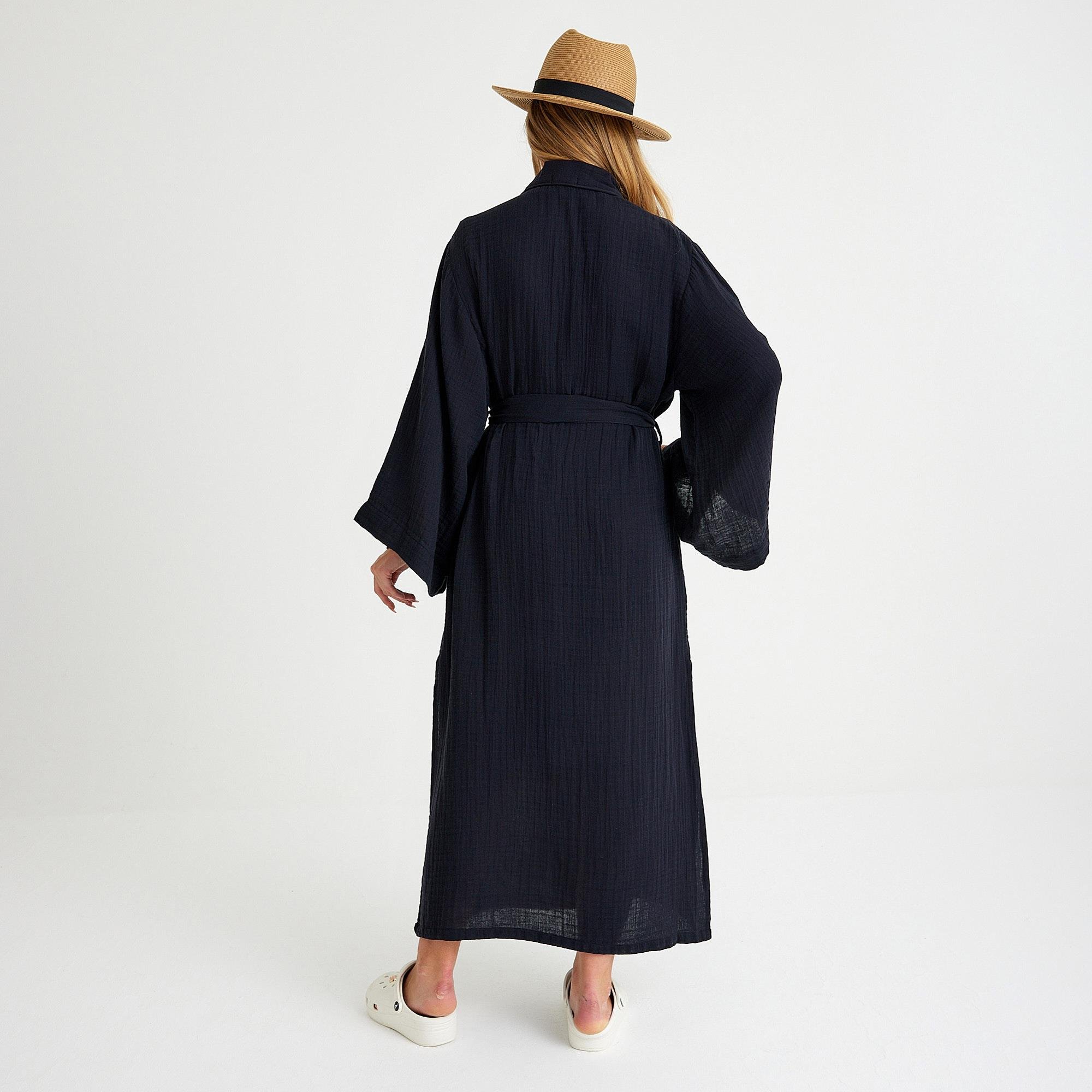 Kimono - %100 Pamuklu Dokuma Beli Kuşaklı Maxi Kadın Kimono Kaftan - Miespiga