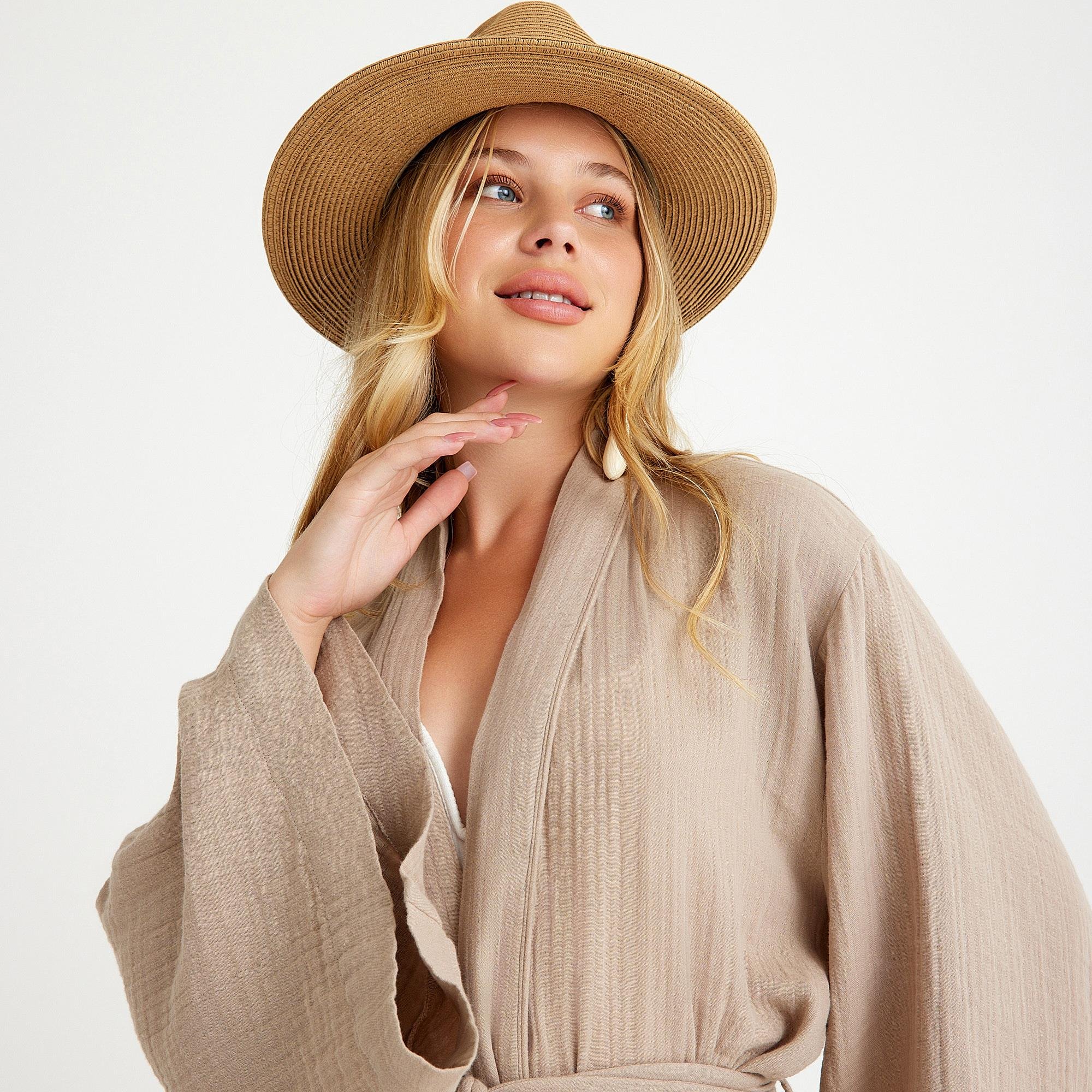 Kimono - %100 Pamuklu Dokuma Beli Kuşaklı Maxi Kadın Kimono Kaftan - Miespiga