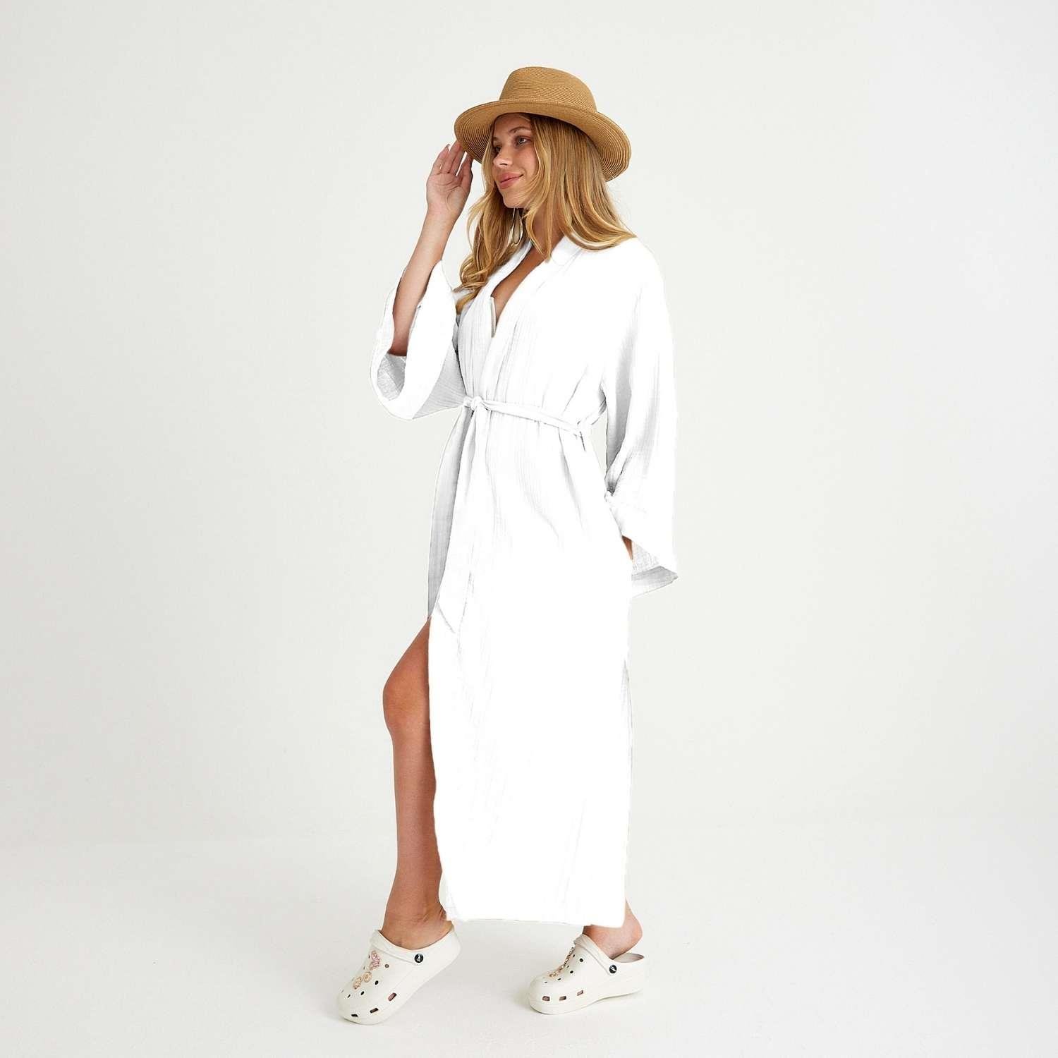 Kimono - %100 Pamuklu Dokuma Beli Kuşaklı Maxi Kadın Kimono Kaftan - Miespiga