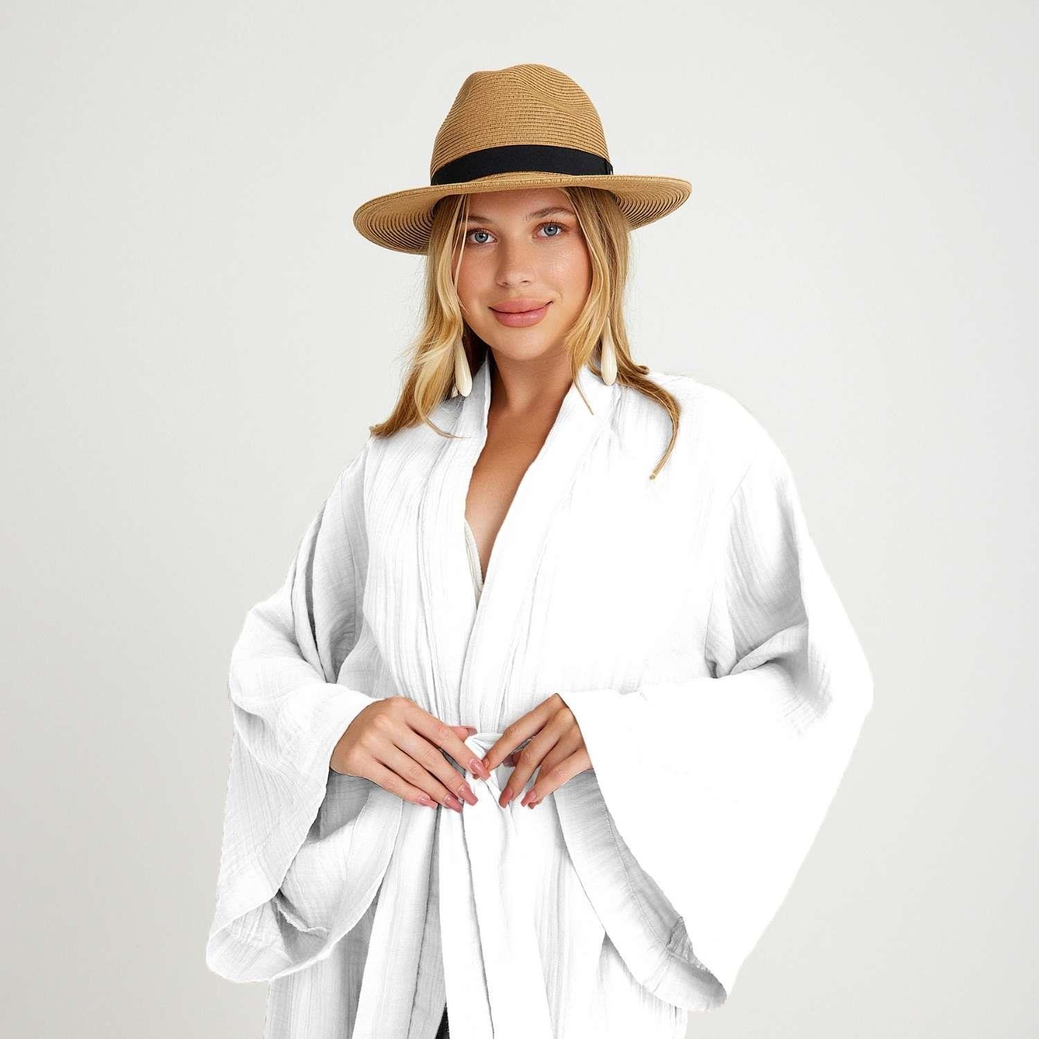 Kimono - %100 Pamuklu Dokuma Beli Kuşaklı Maxi Kadın Kimono Kaftan - Miespiga