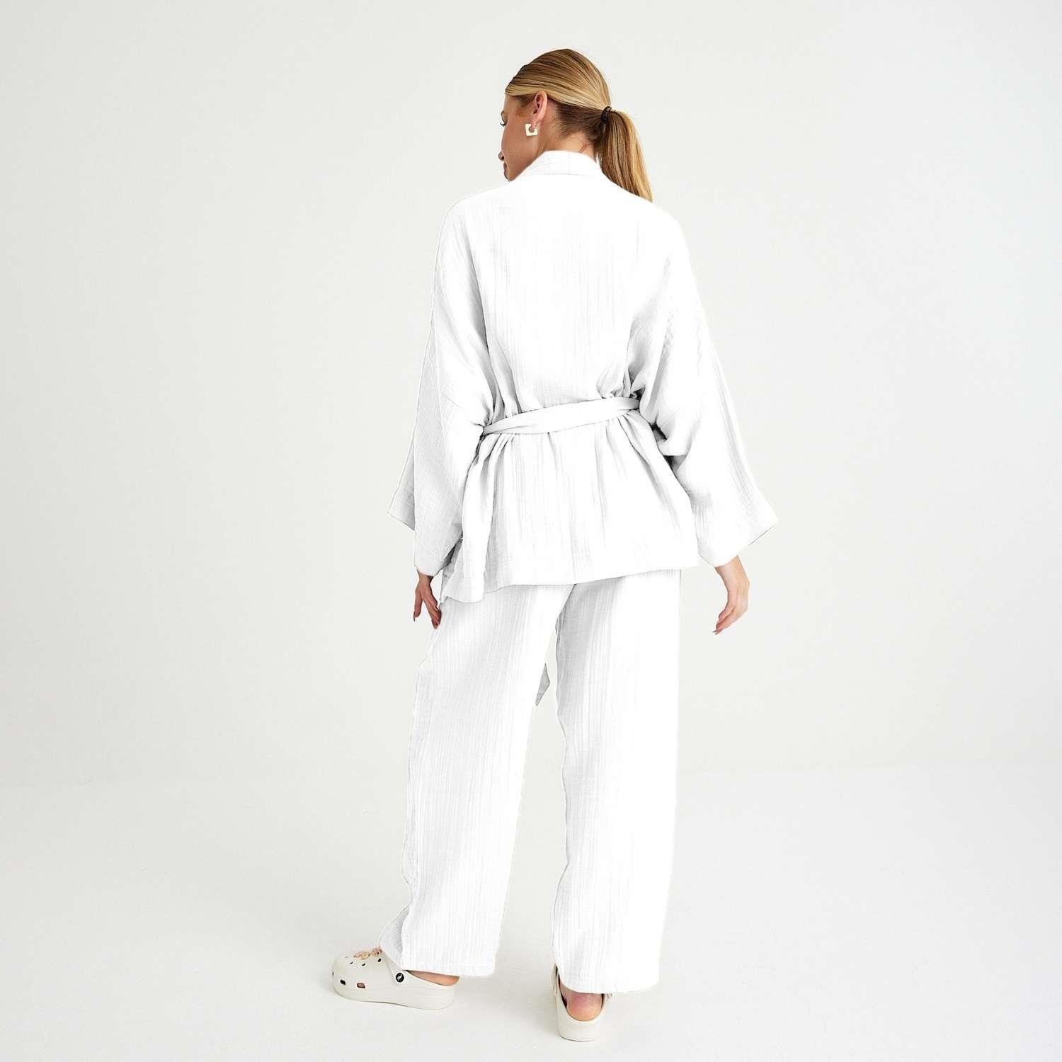 Kimono - %100 Pamuklu Dokuma Beli Kuşaklı Mini Kadın Kimono Kaftan - Miespiga