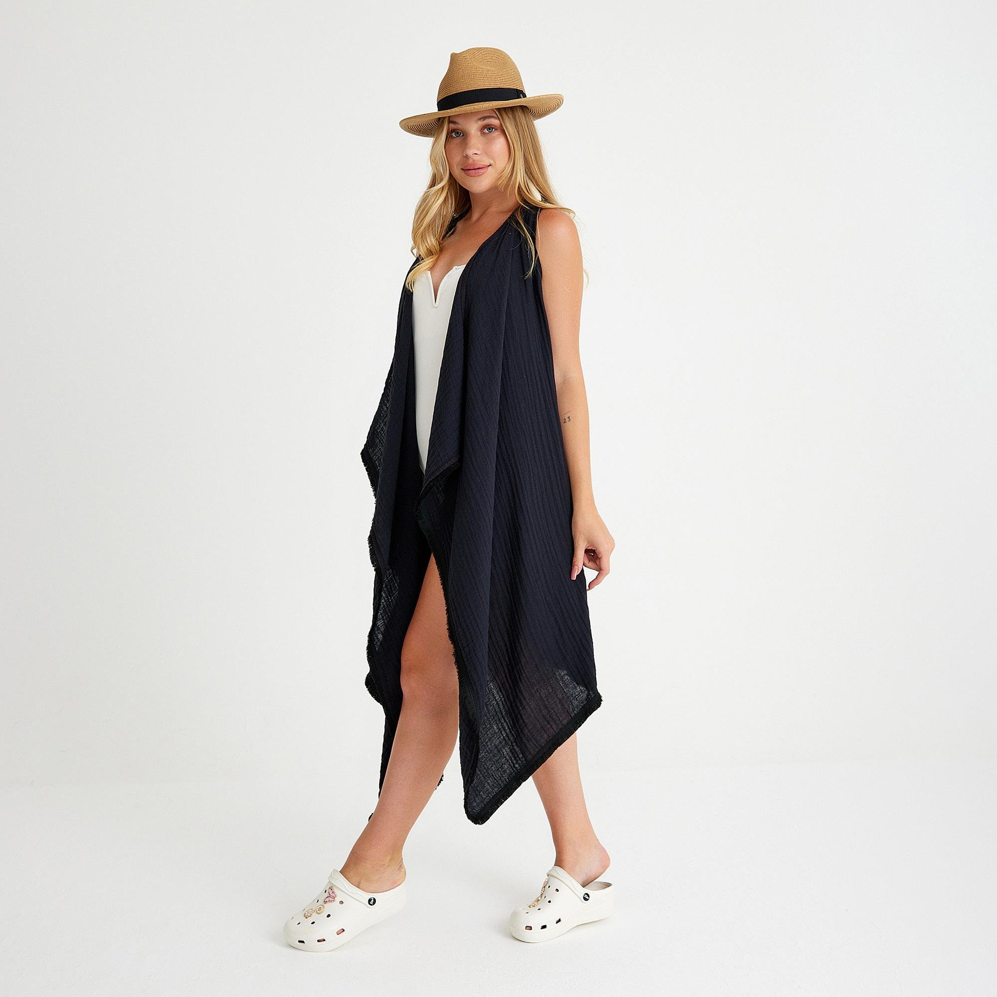 Plaj Elbisesi - %100 Pamuklu Dokuma Kemerli Püsküllü Plaj Elbisesi - Miespiga