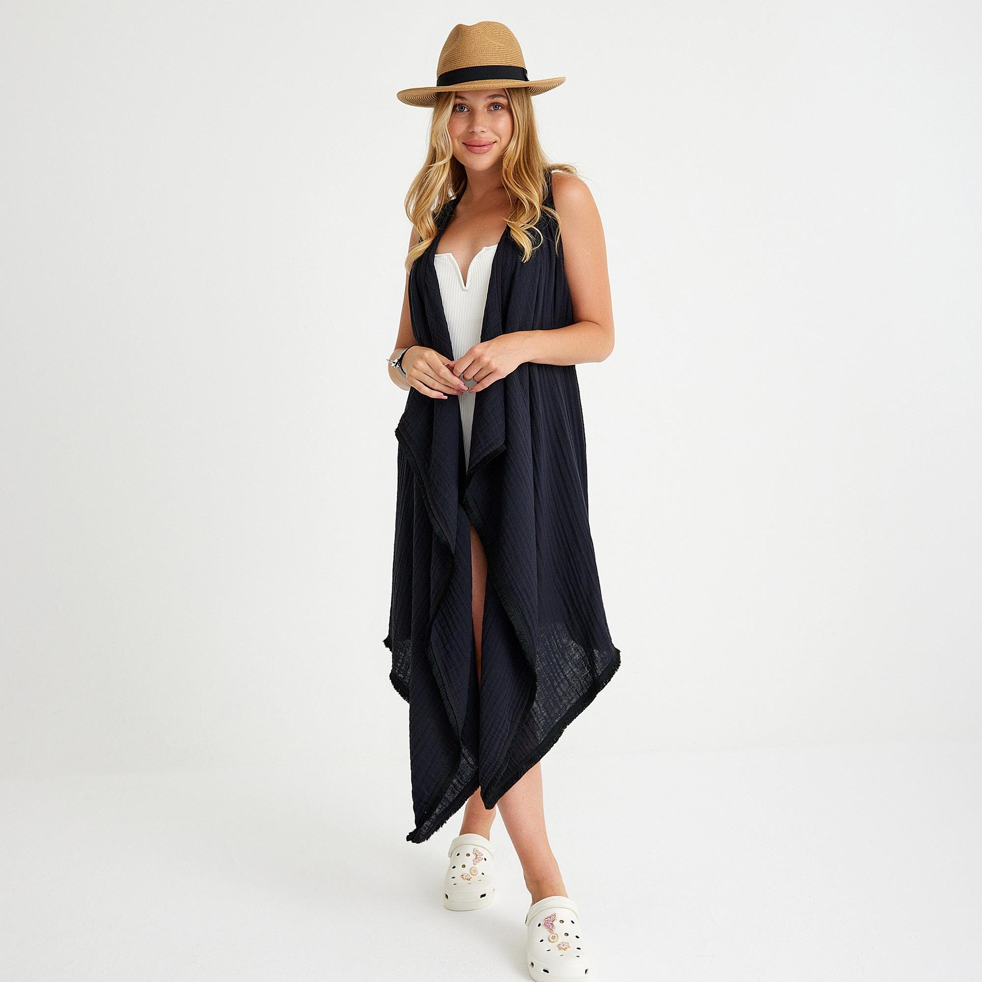 Plaj Elbisesi - %100 Pamuklu Dokuma Kemerli Püsküllü Plaj Elbisesi - Miespiga