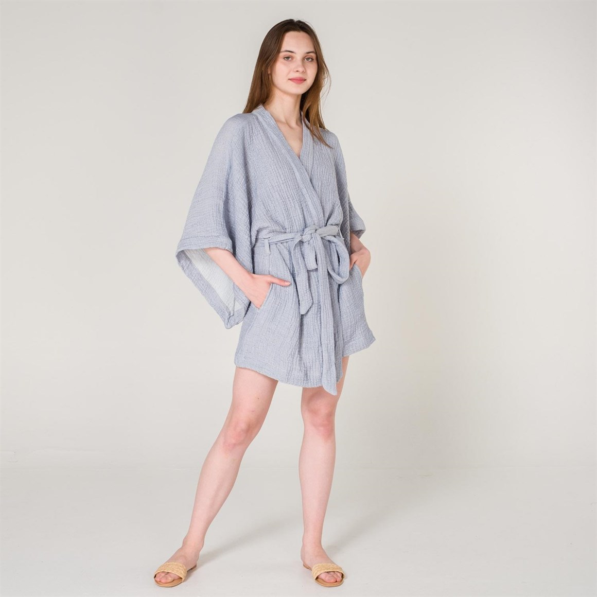Kimono - Afrodit Yumuşak Bürümcük Müslin Plaj Kimono - Miespiga