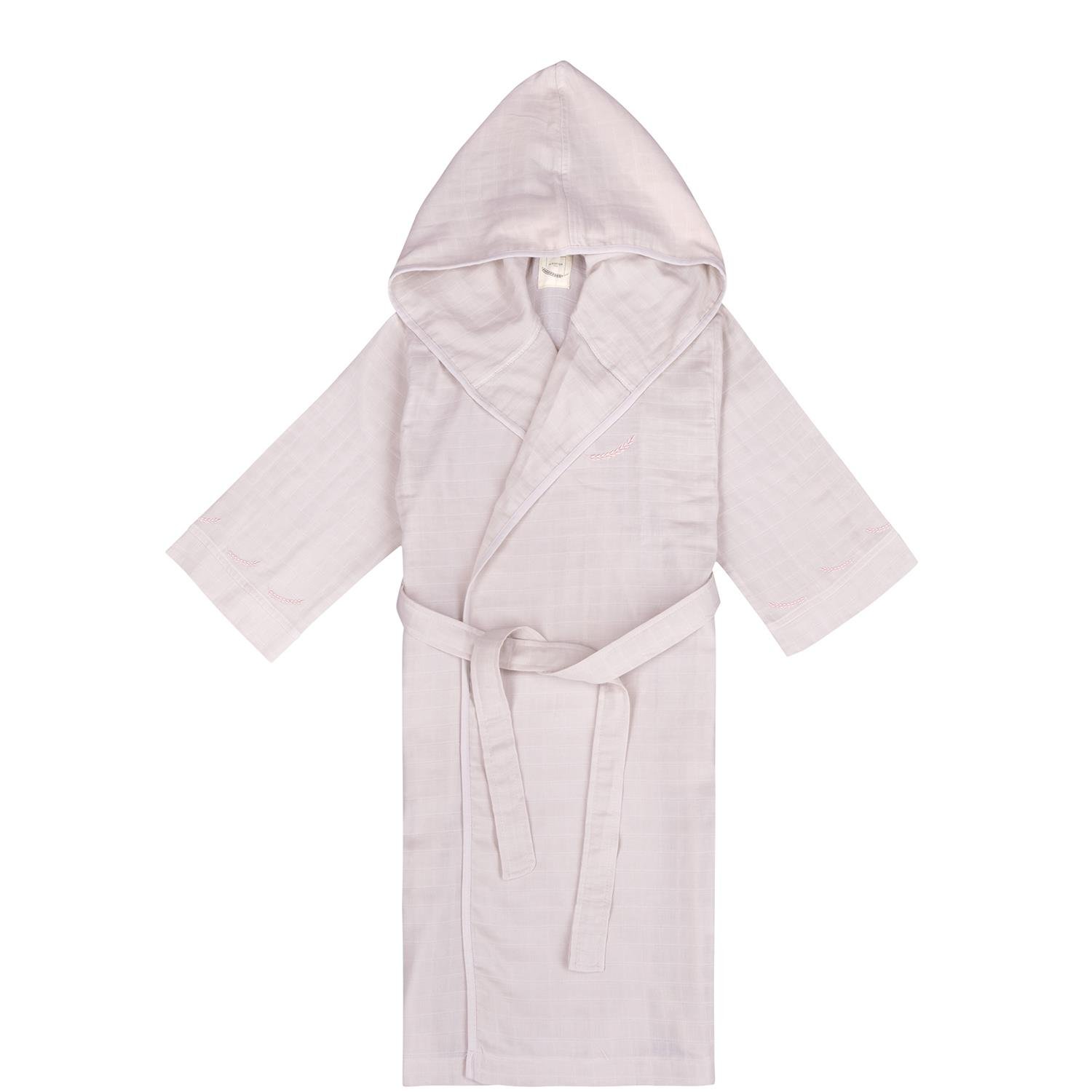 Müslin Bornoz - Başak Nakışlı Müslin Plaj Bornozu Açık Pembe - Miespiga