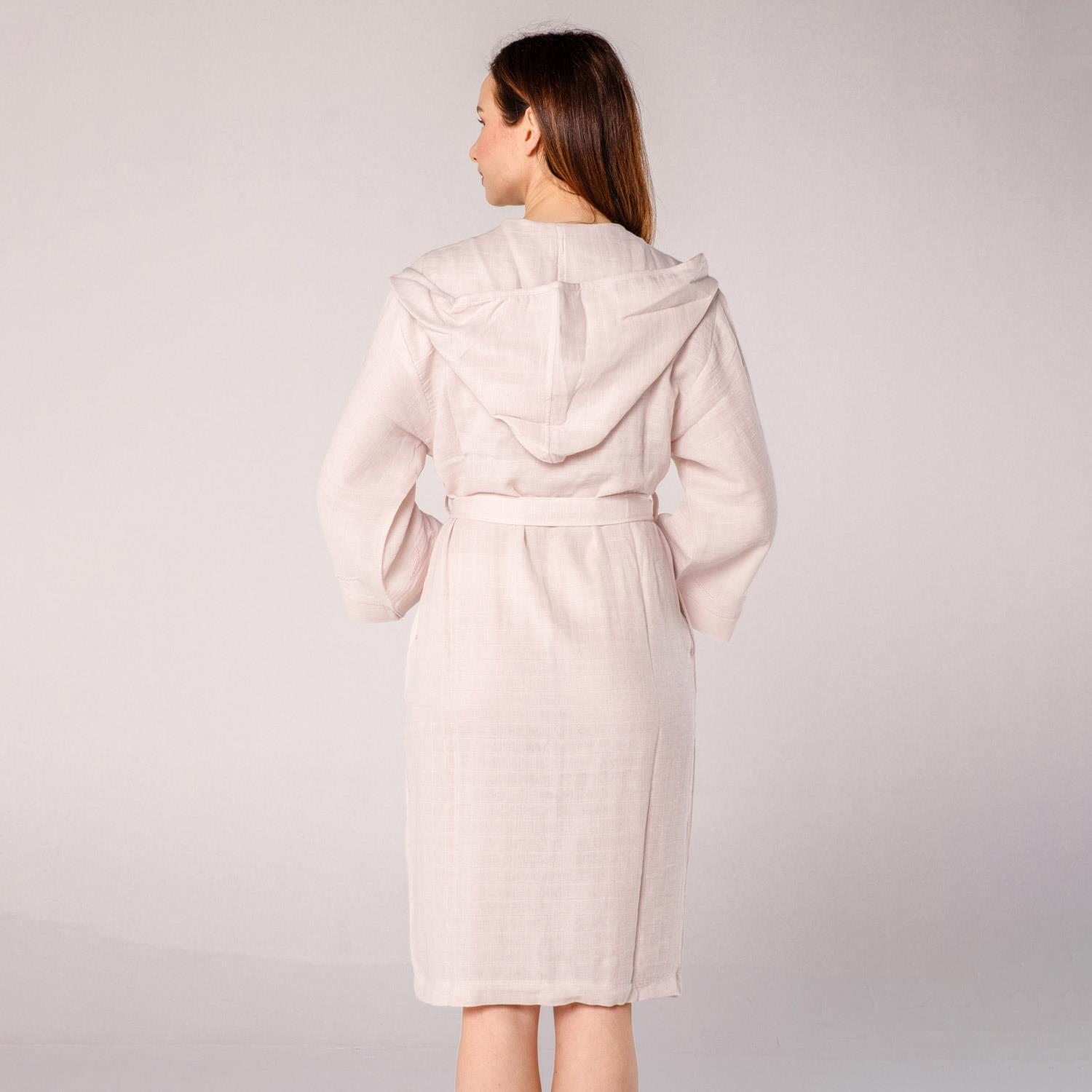 Müslin Bornoz - Başak Nakışlı Müslin Plaj Bornozu Açık Pembe - Miespiga