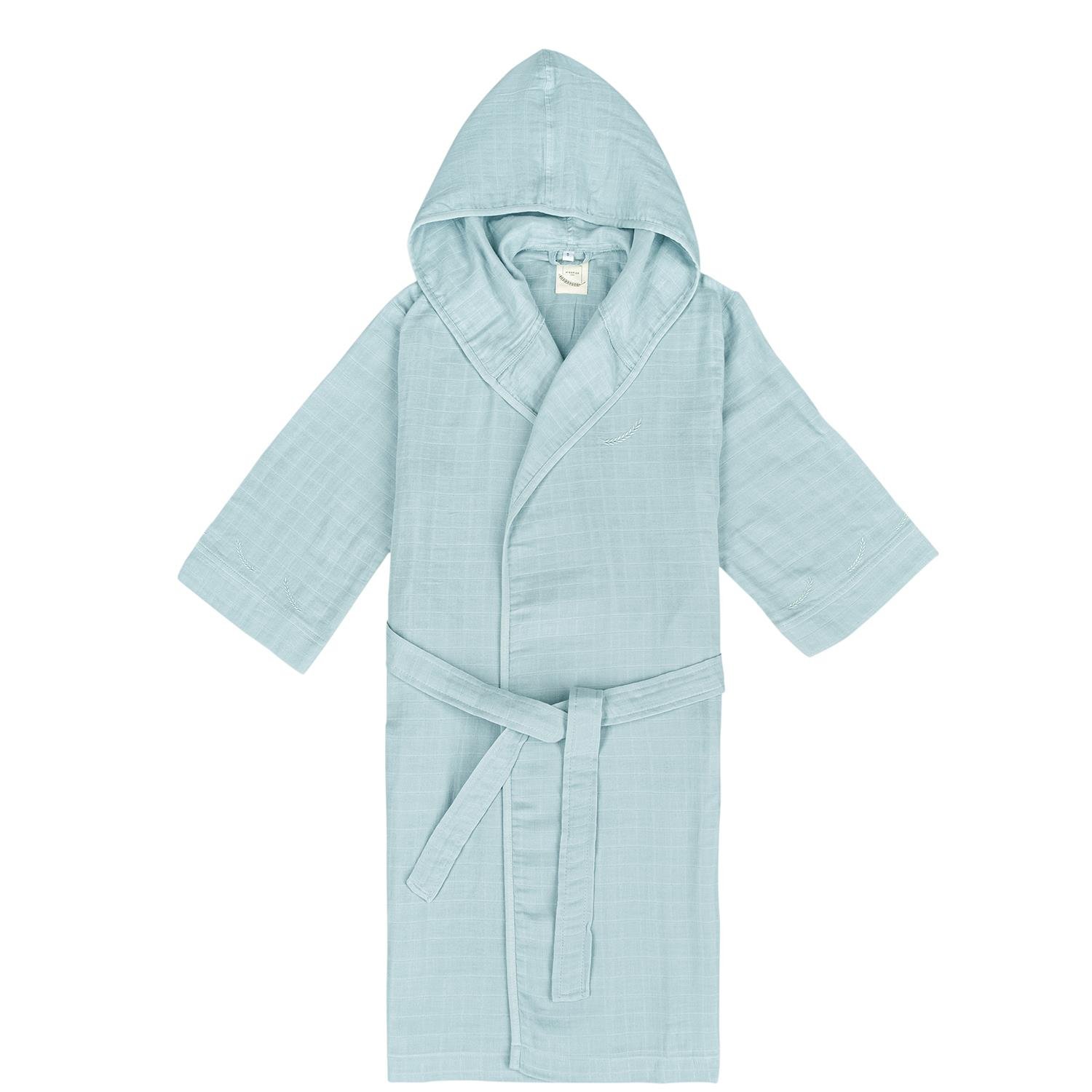 Müslin Bornoz - Başak Nakışlı Müslin Plaj Bornozu Turkuaz - Miespiga