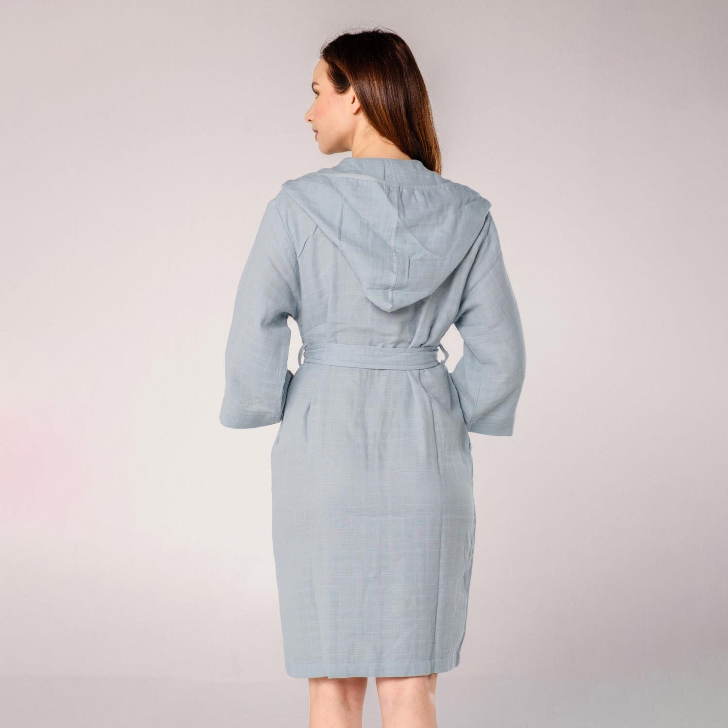 Müslin Bornoz - Başak Nakışlı Müslin Plaj Bornozu Turkuaz - Miespiga