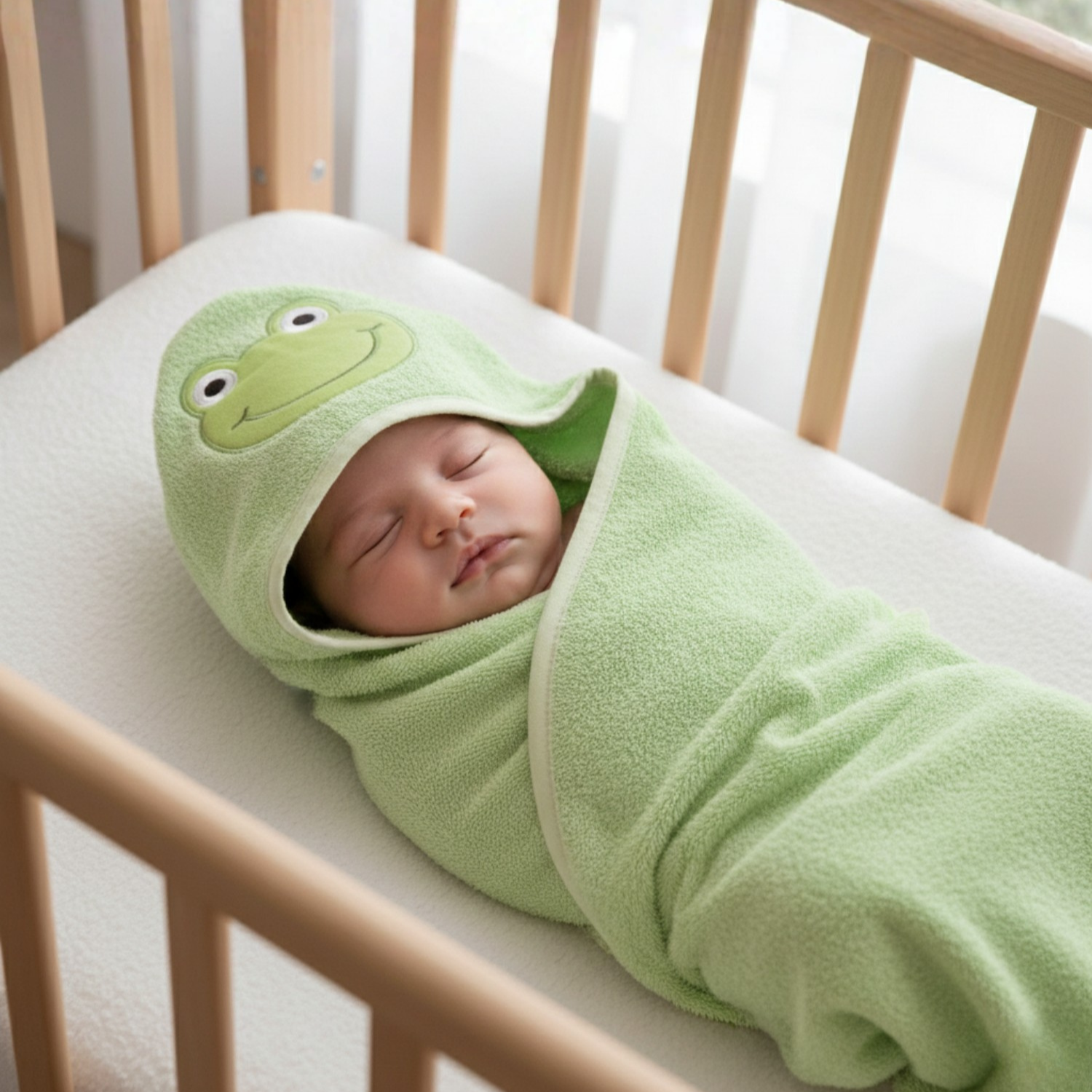 Havlu Kundak - Bebek Havlu Kundak Terlik Seti Frog - Miespiga