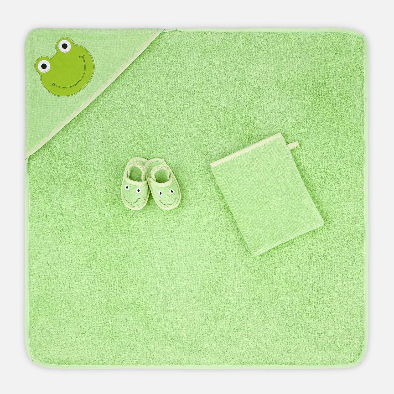 Havlu Kundak - Bebek Havlu Kundak Terlik Seti Frog - Miespiga