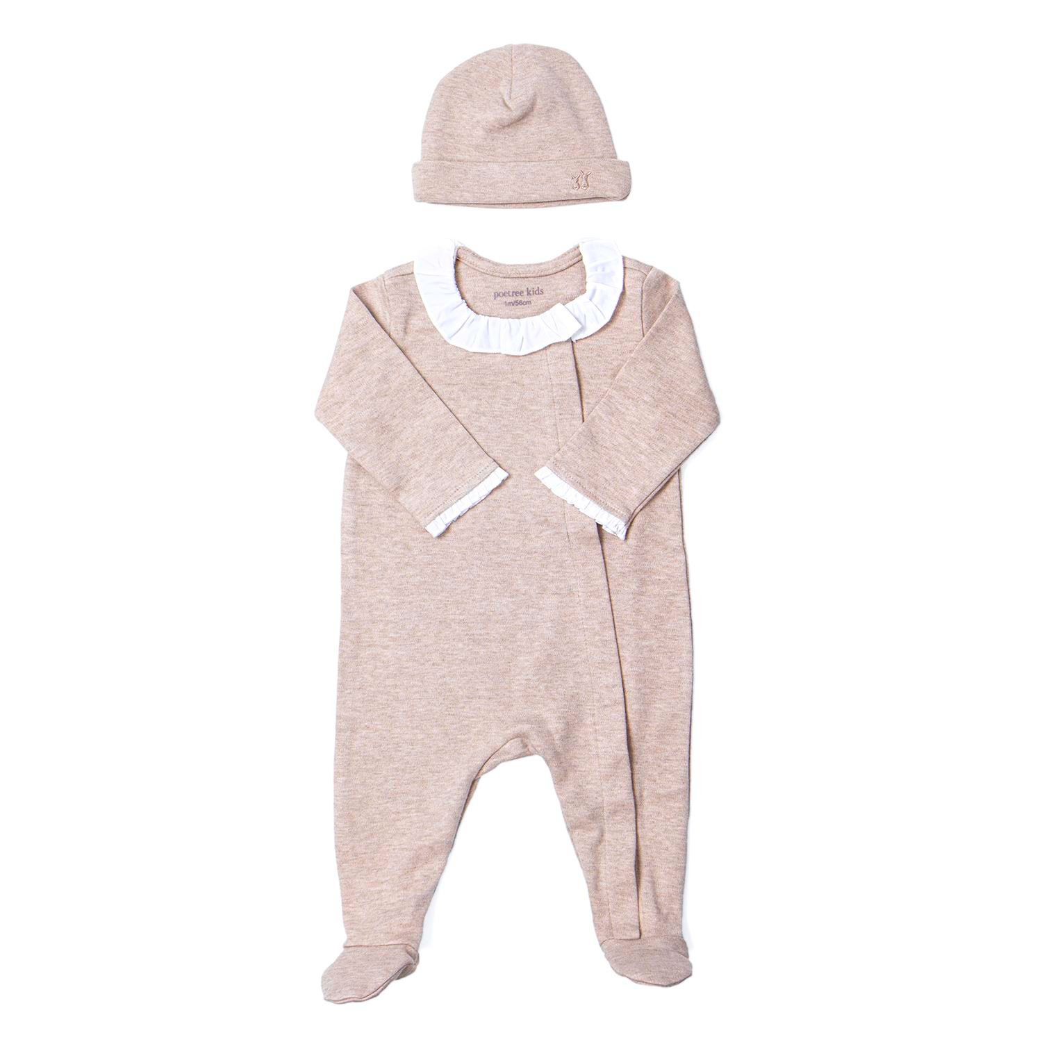 Tulum - Chevron Camel Fırfır Yaka Bebek Tulum - Poetree Kids