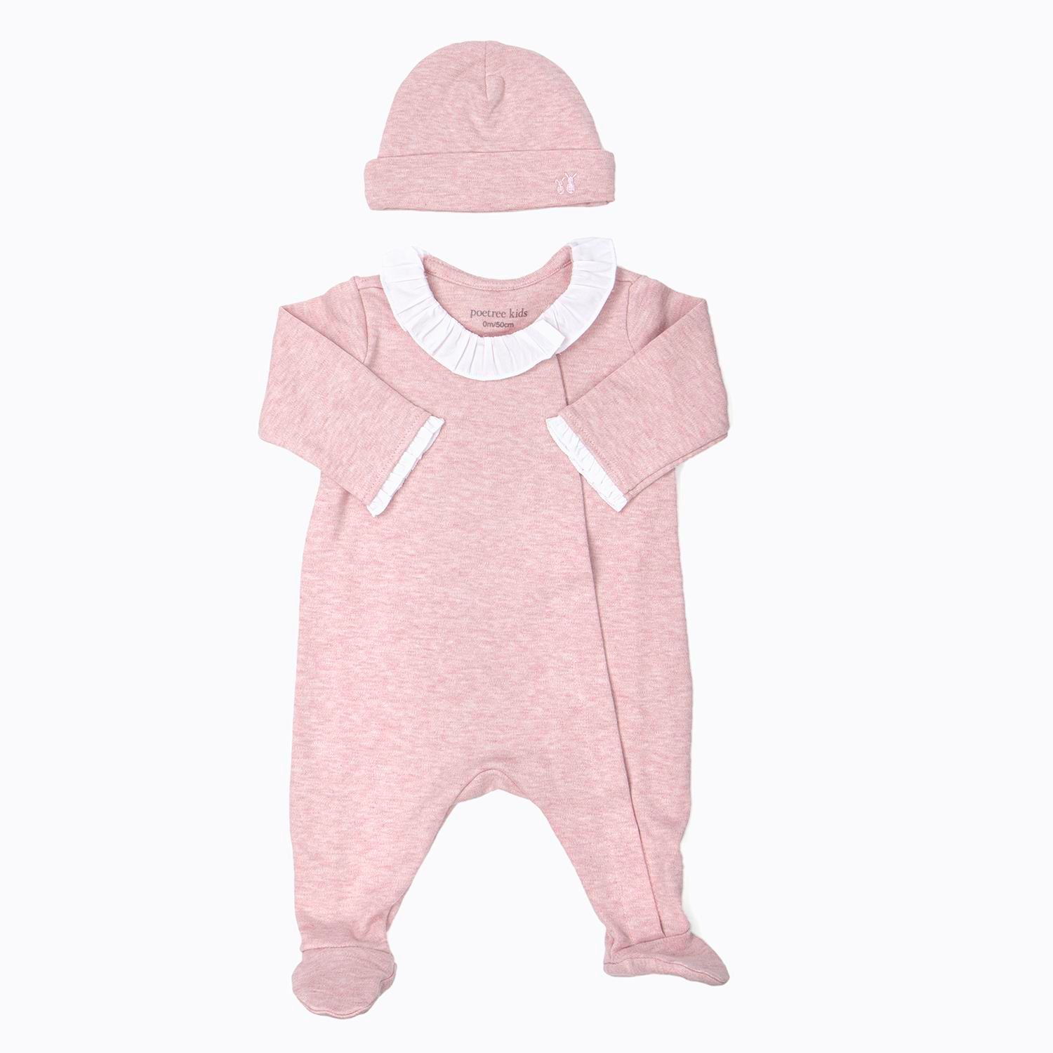 Tulum - Chevron Pink Fırfır Yaka Bebek Tulum - Poetree Kids