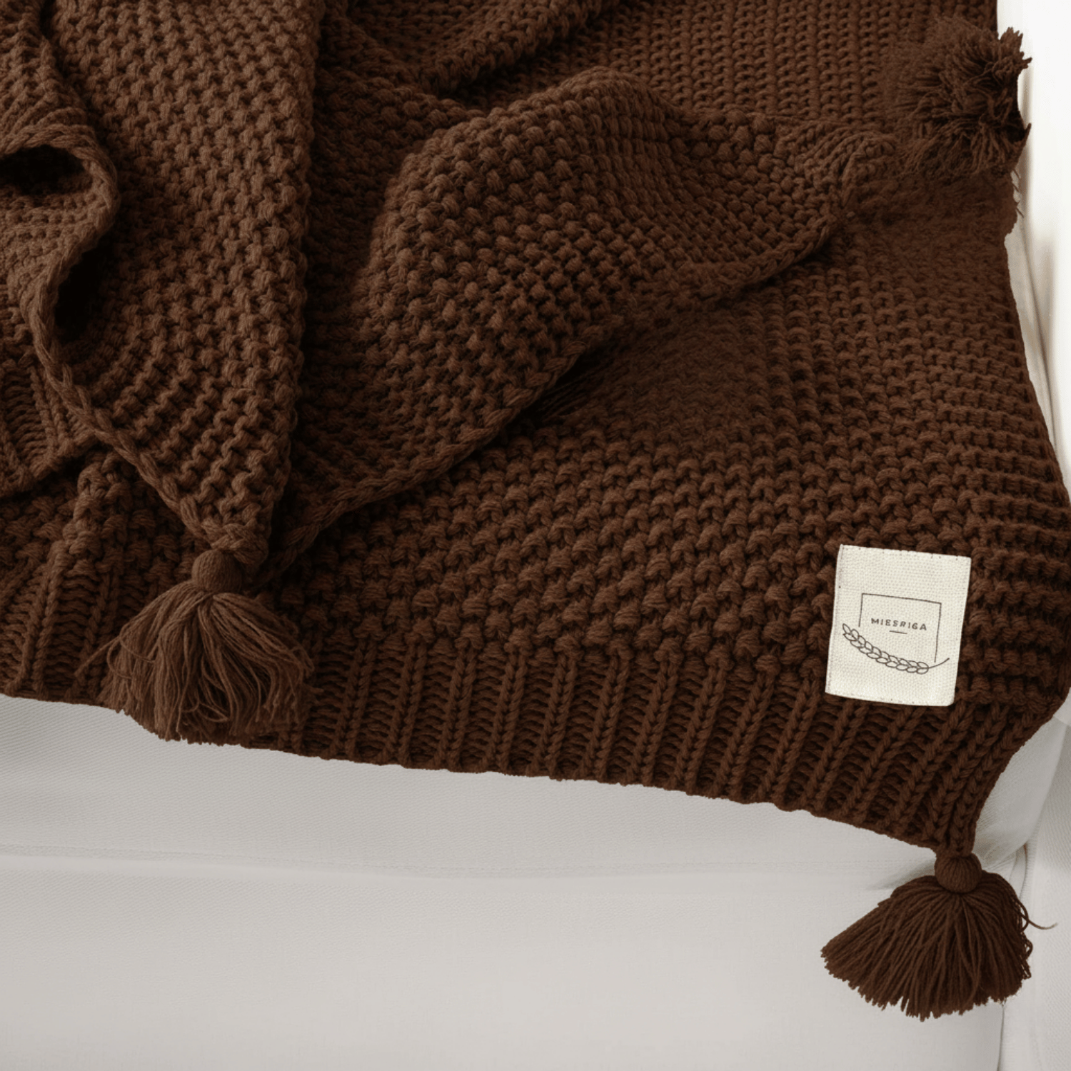 Koltuk Şalı - Coco Pirinç Örgü Ponponlu Triko Tv Battaniyesi Throw Koltuk Şalı - Miespiga