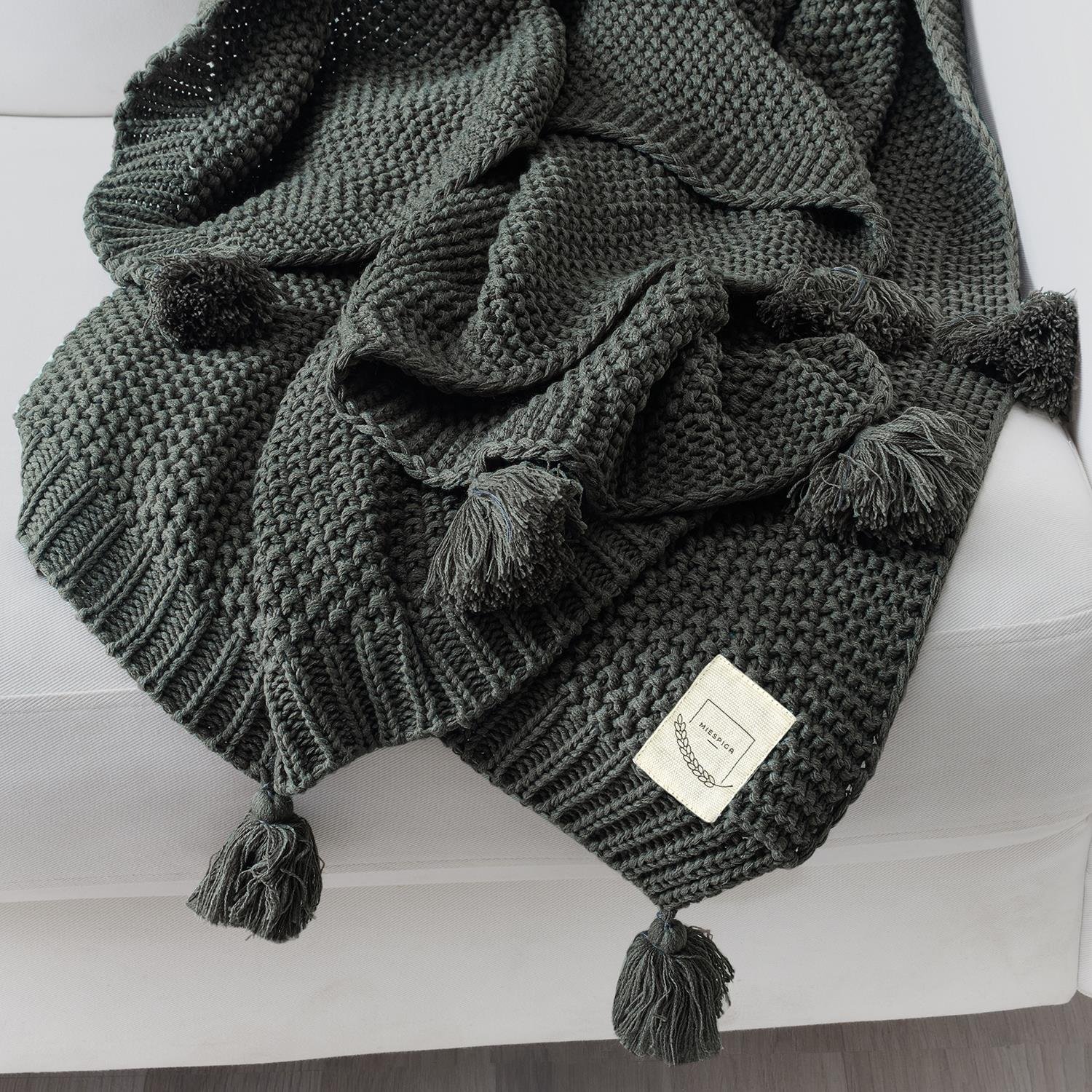 Battaniye - Coco Pirinç Örgü Ponponlu Triko Tv Battaniyesi Throw Koltuk Şalı - Miespiga