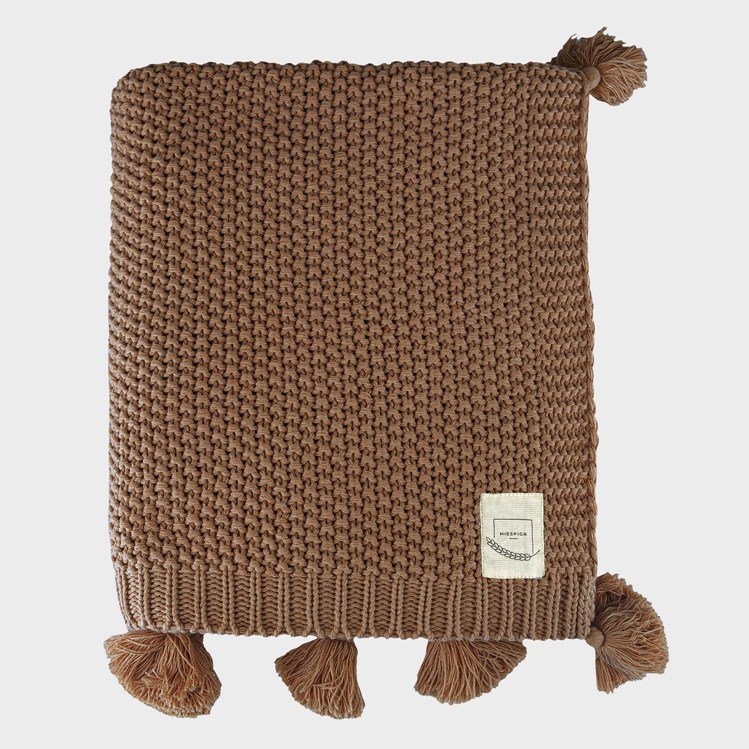 Battaniye - Coco Pirinç Örgü Ponponlu Triko Tv Battaniyesi Throw Koltuk Şalı - Miespiga
