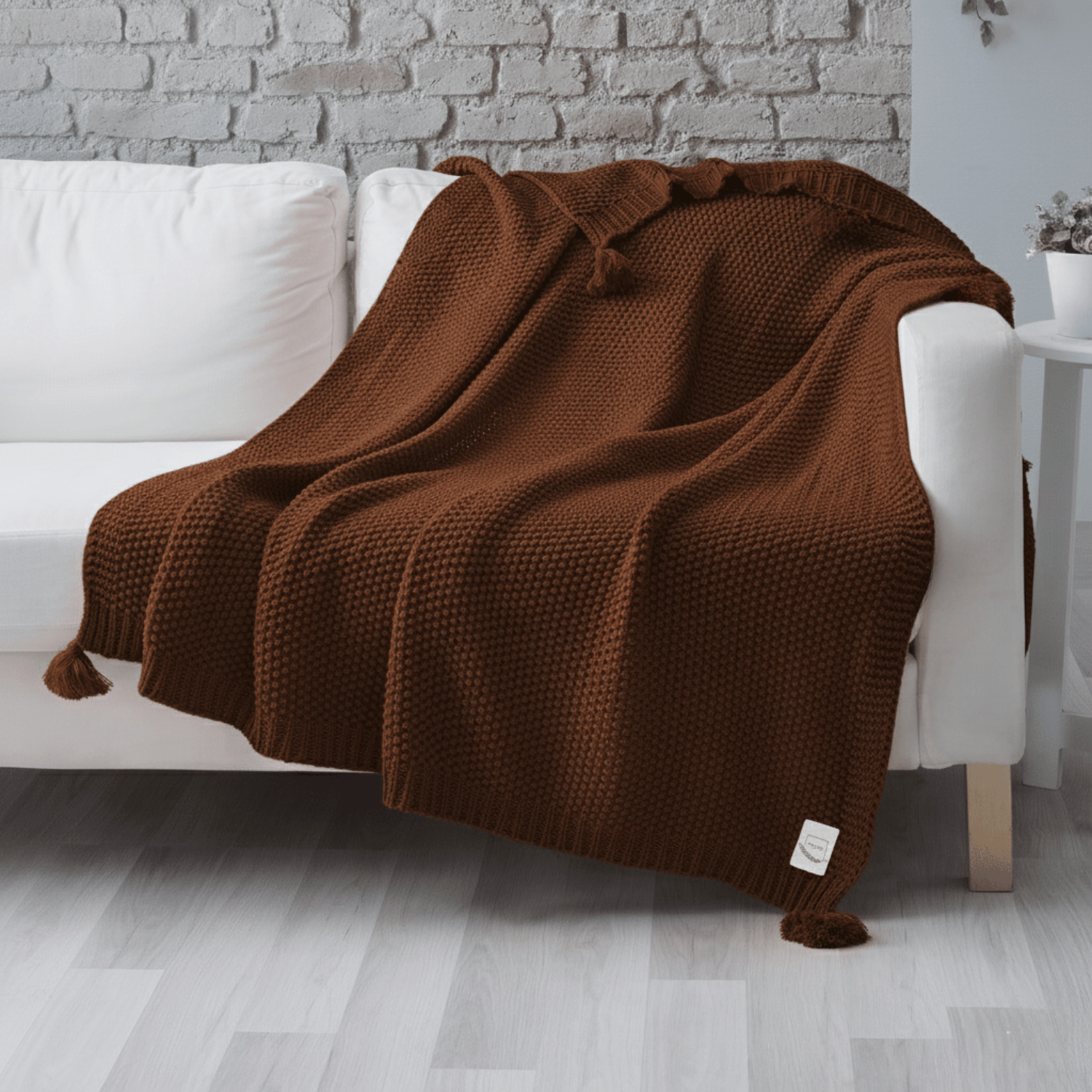 Koltuk Şalı - Coco Pirinç Örgü Ponponlu Triko Tv Battaniyesi Throw Koltuk Şalı - Miespiga