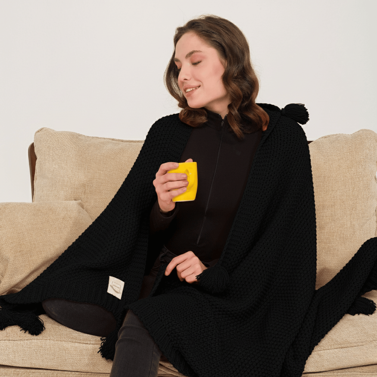 Koltuk Şalı - Coco Pirinç Örgü Ponponlu Triko Tv Battaniyesi Throw Koltuk Şalı - Miespiga