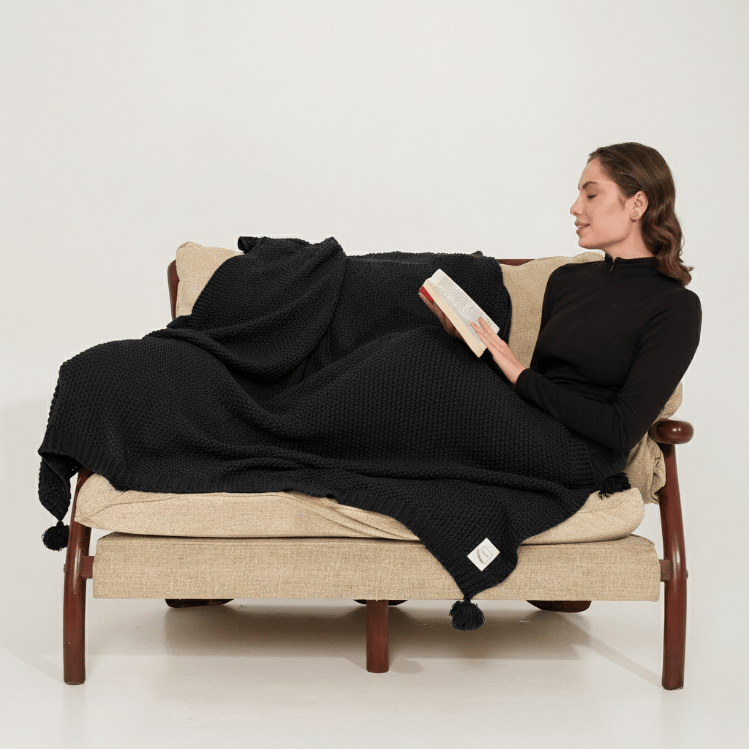 Koltuk Şalı - Coco Pirinç Örgü Ponponlu Triko Tv Battaniyesi Throw Koltuk Şalı - Miespiga