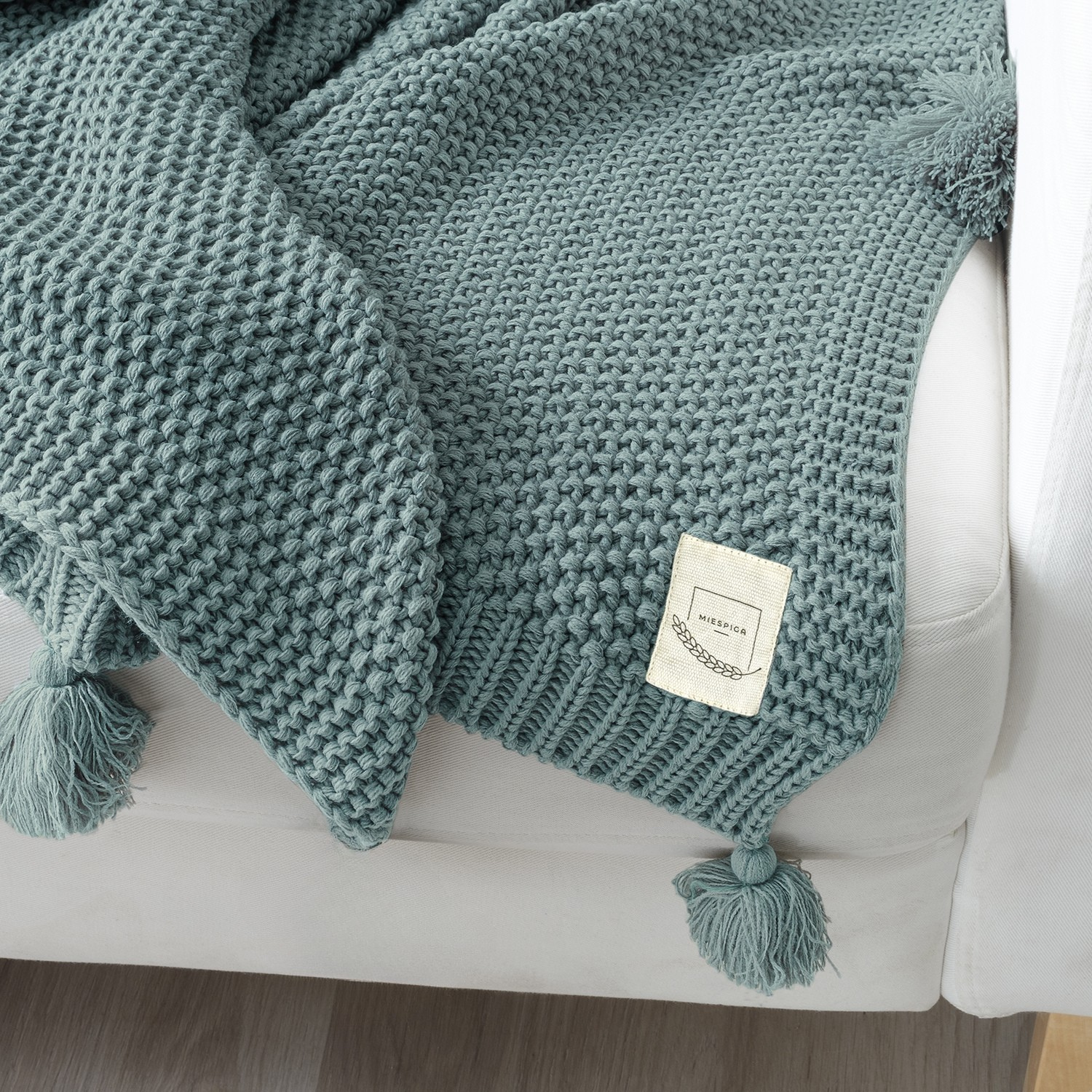 Battaniye - Coco Pirinç Örgü Ponponlu Triko Tv Battaniyesi Throw Koltuk Şalı - Miespiga