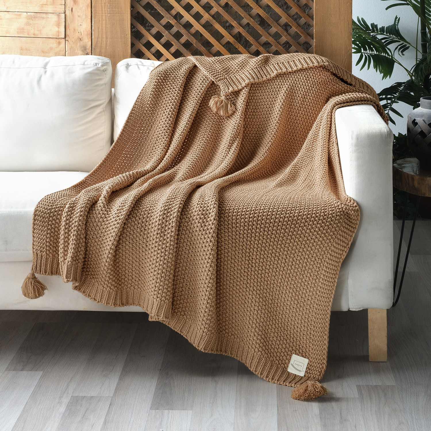 Battaniye - Coco Pirinç Örgü Ponponlu Triko Tv Battaniyesi Throw Koltuk Şalı - Miespiga