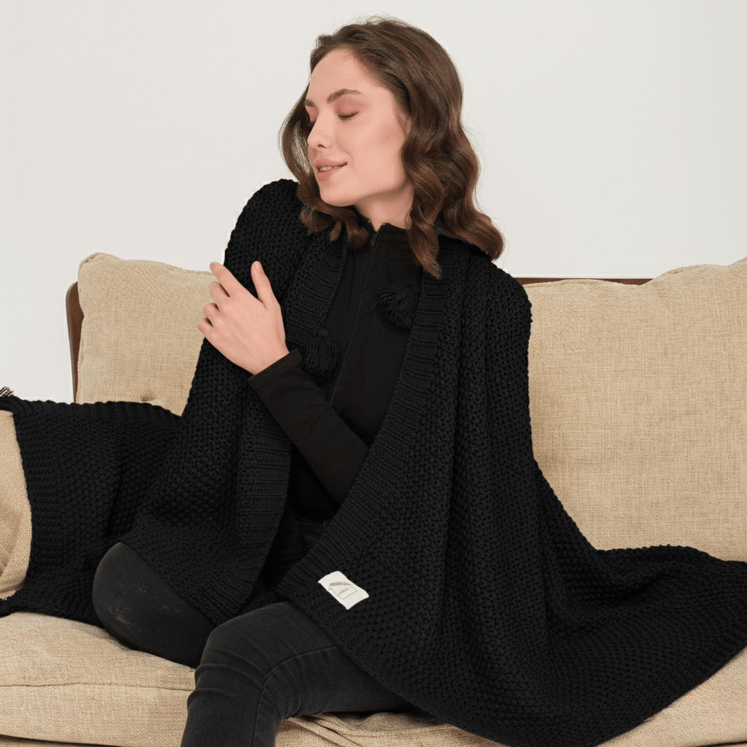 Koltuk Şalı - Coco Pirinç Örgü Ponponlu Triko Tv Battaniyesi Throw Koltuk Şalı - Miespiga