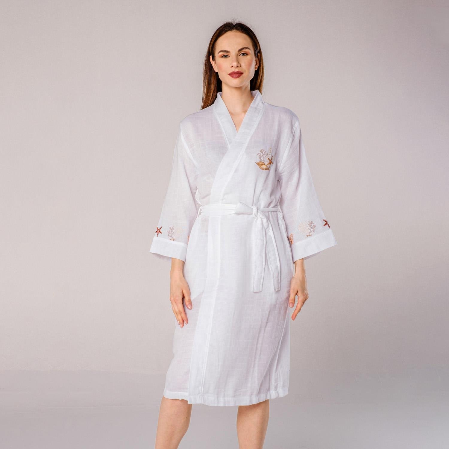 Müslin Bornoz - Cowrie Kadın Müslin Kimono Plaj Bornozu - Miespiga