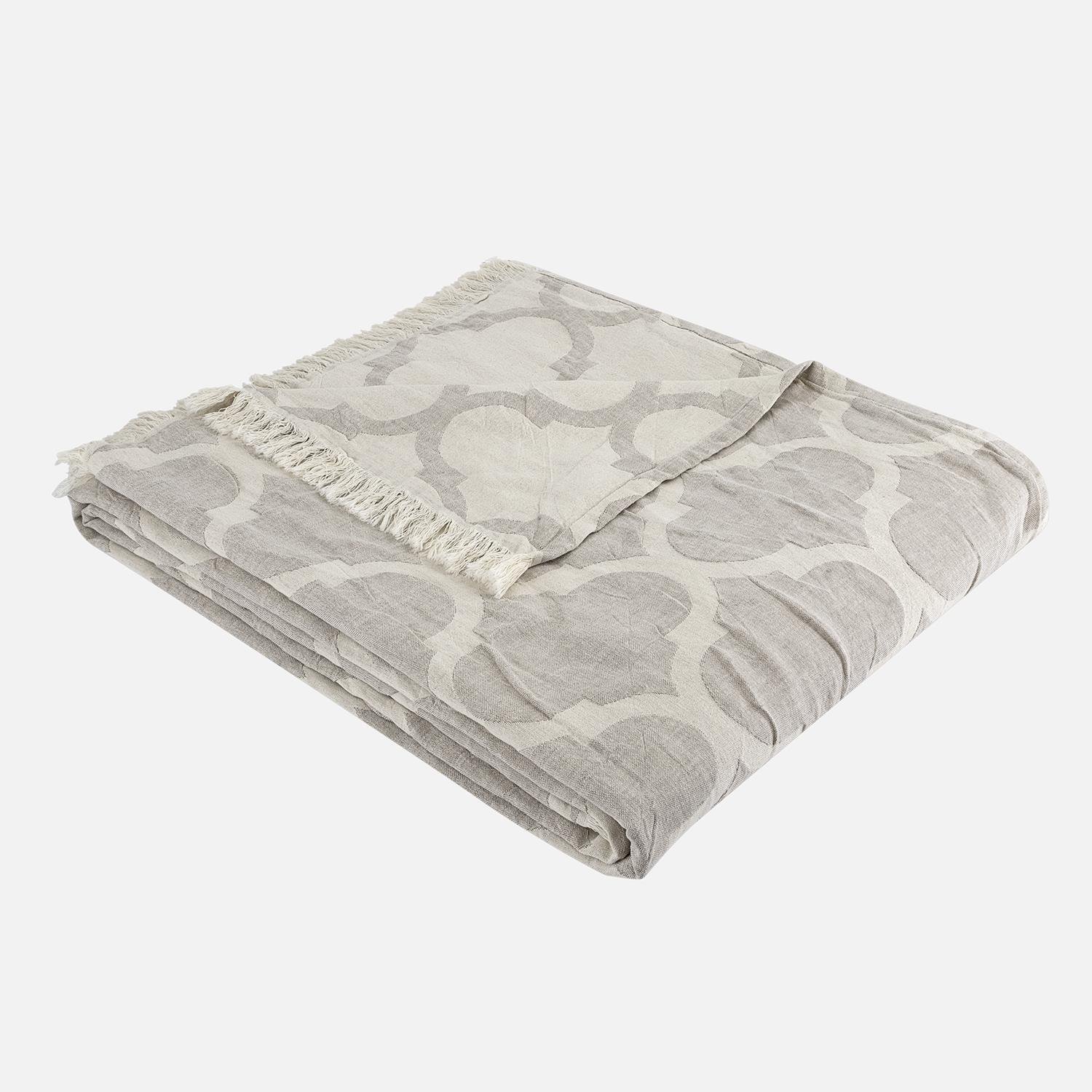 Yatak Örtüsü & Pike - Damask Design Çift Taraflı Jakarlı Keten Pamuk Dokuma Battal Boy(King Size) 240x260cm Antialejik Nefes Alabilen Dört Mevsim Pike Yatak Örtüsü - Miespiga