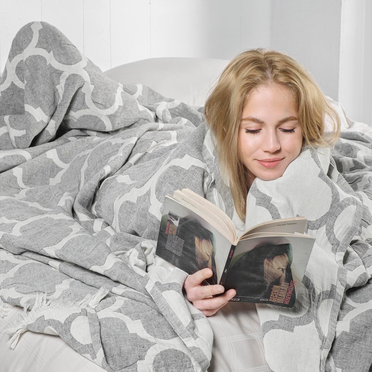 Yatak Örtüsü & Pike - Damask Design Çift Taraflı Jakarlı Keten Pamuk Dokuma Battal Boy(King Size) 240x260cm Antialejik Nefes Alabilen Dört Mevsim Pike Yatak Örtüsü - Miespiga