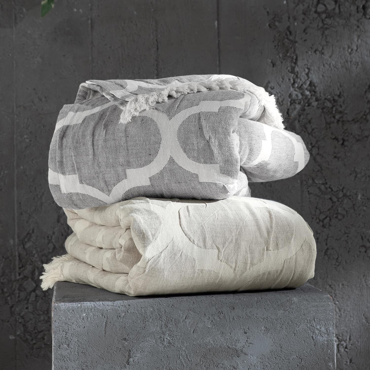 Yatak Örtüsü & Pike - Damask Design Çift Taraflı Jakarlı Keten Pamuk Dokuma Battal Boy(King Size) 240x260cm Antialejik Nefes Alabilen Dört Mevsim Pike Yatak Örtüsü - Miespiga