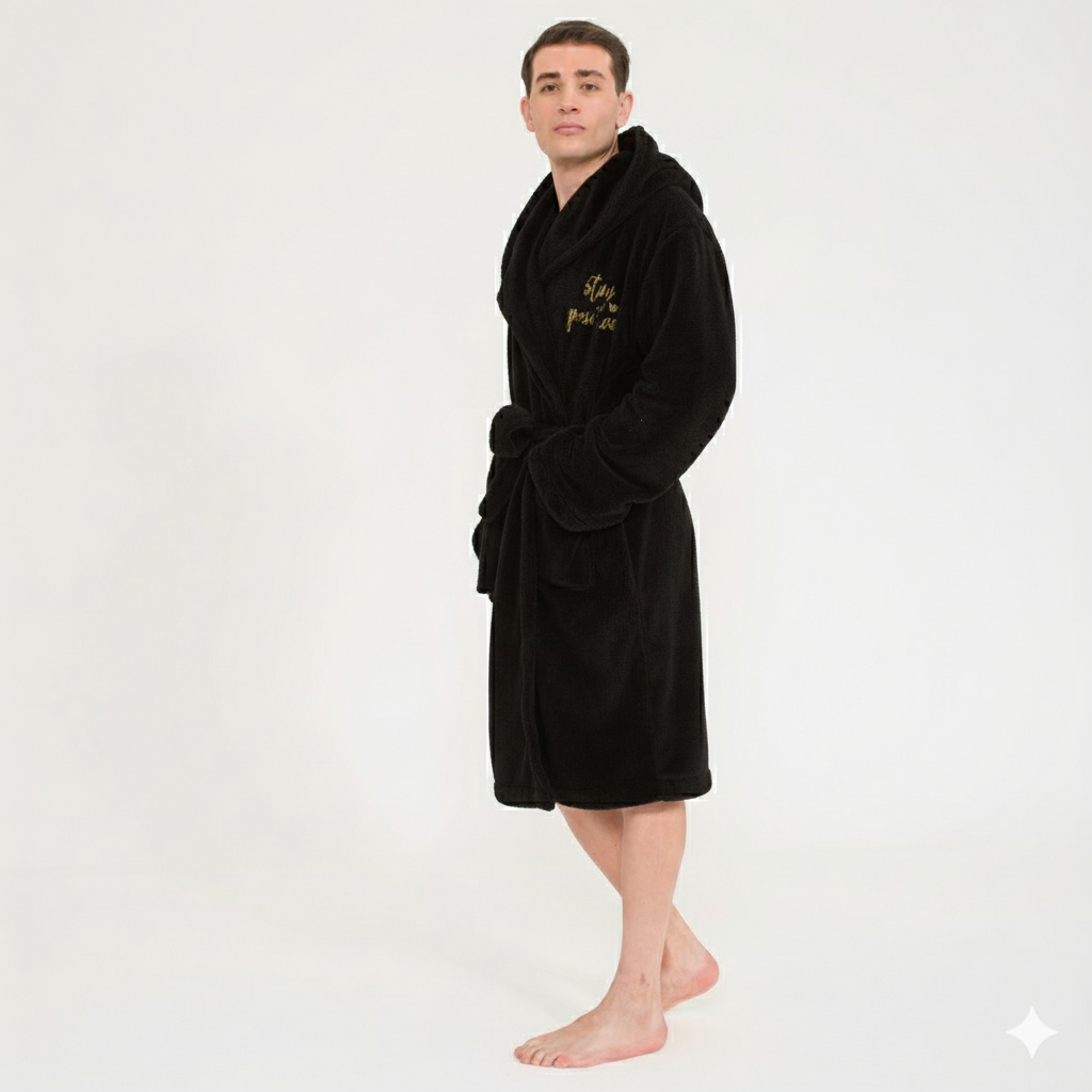 Erkek Sabahlık - Erkek Uzun Welsoft Kapüşonlu Sabahlık - Miespiga