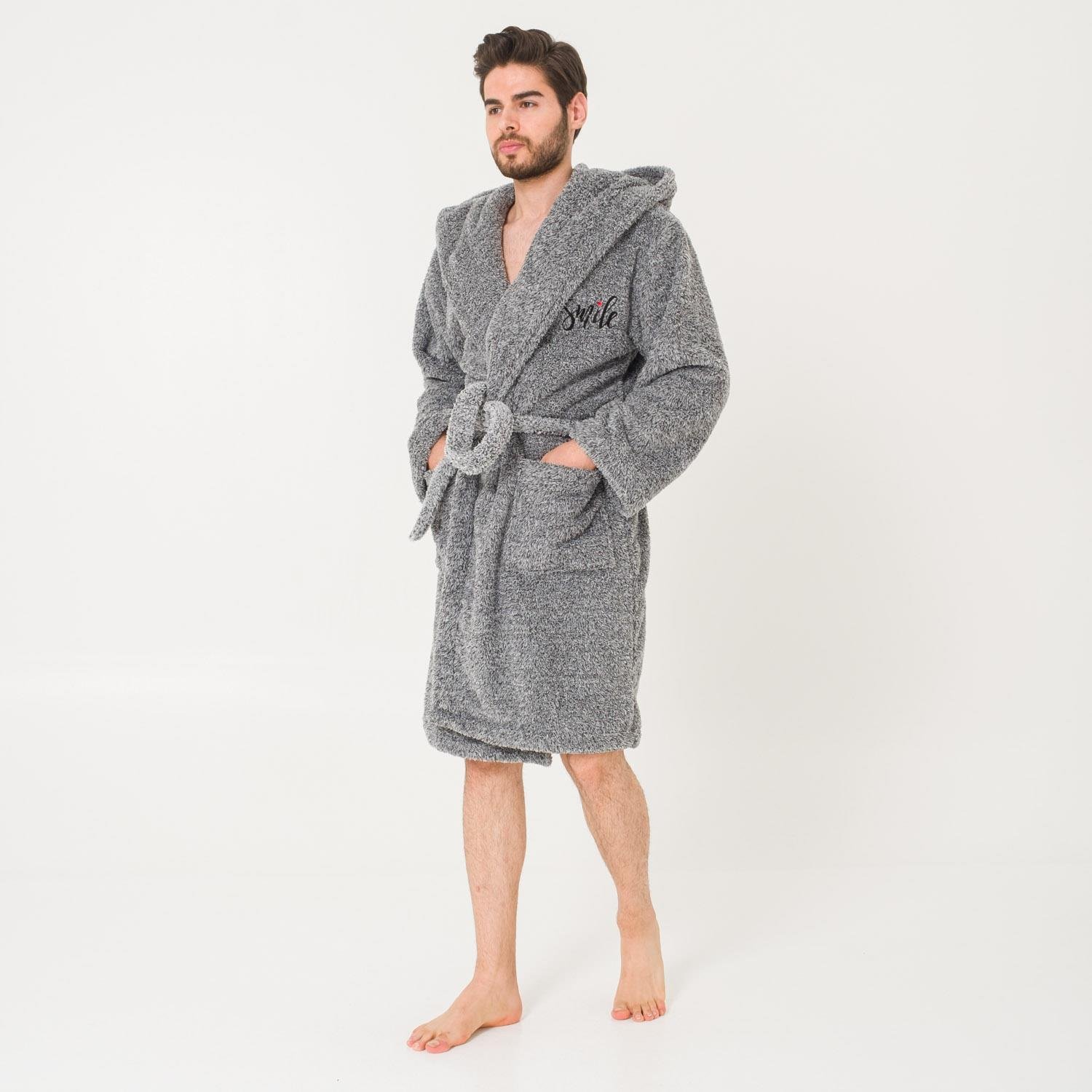 Erkek Sabahlık - Erkek Uzun Welsoft Kapüşonlu Sabahlık - Miespiga