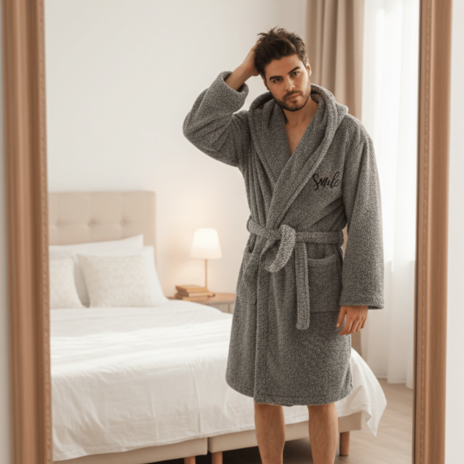 Erkek Sabahlık - Erkek Uzun Welsoft Kapüşonlu Sabahlık - Miespiga