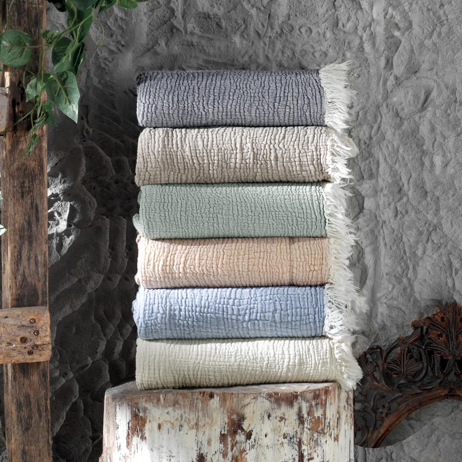 Müslin Örtüler ve Şallar - Gold 3 Kat Müslin Çok Amaçlı Koltuk Şalı Örtü Throw 125x190 - Miespiga