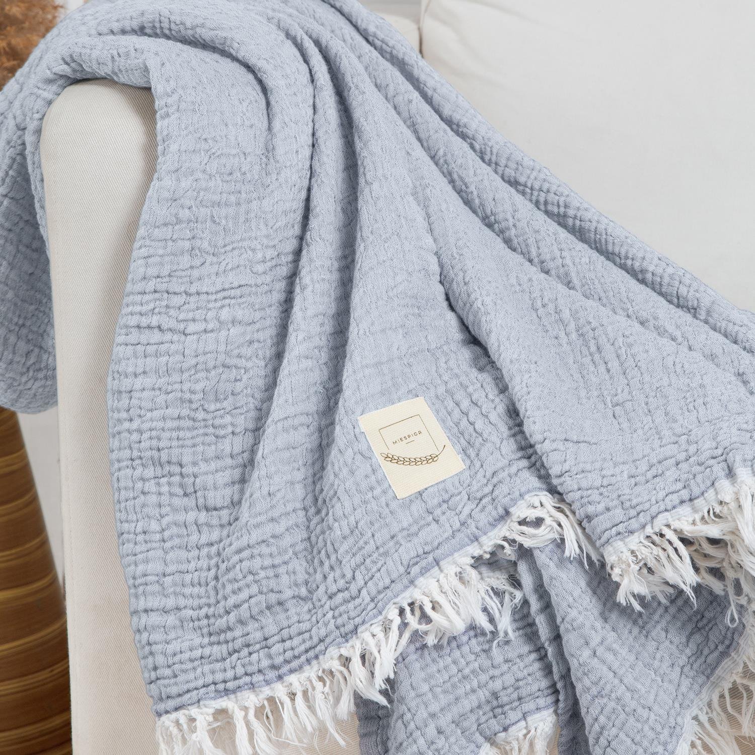 Müslin Örtüler ve Şallar - Gold 3 Kat Müslin Çok Amaçlı Koltuk Şalı Örtü Throw 125x190 - Miespiga