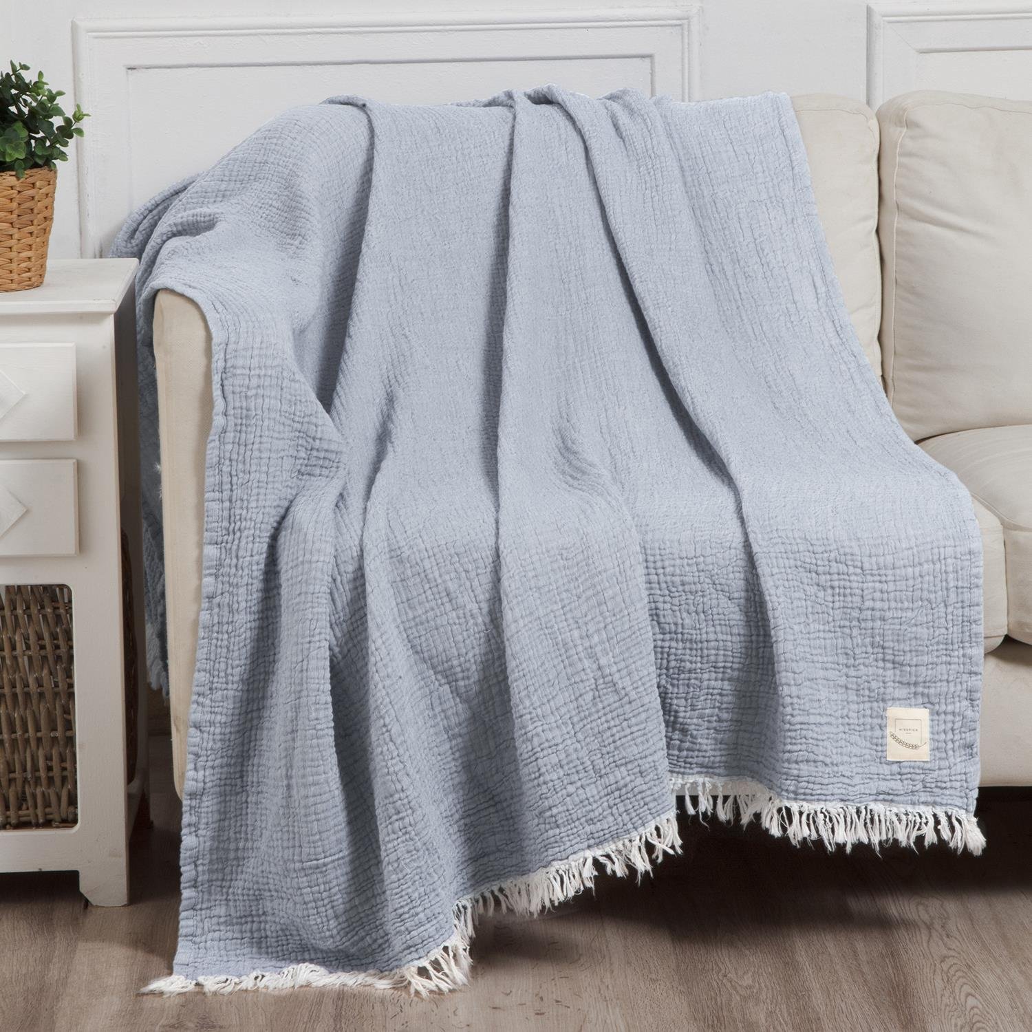 Müslin Örtüler ve Şallar - Gold 3 Kat Müslin Çok Amaçlı Koltuk Şalı Örtü Throw 125x190 - Miespiga