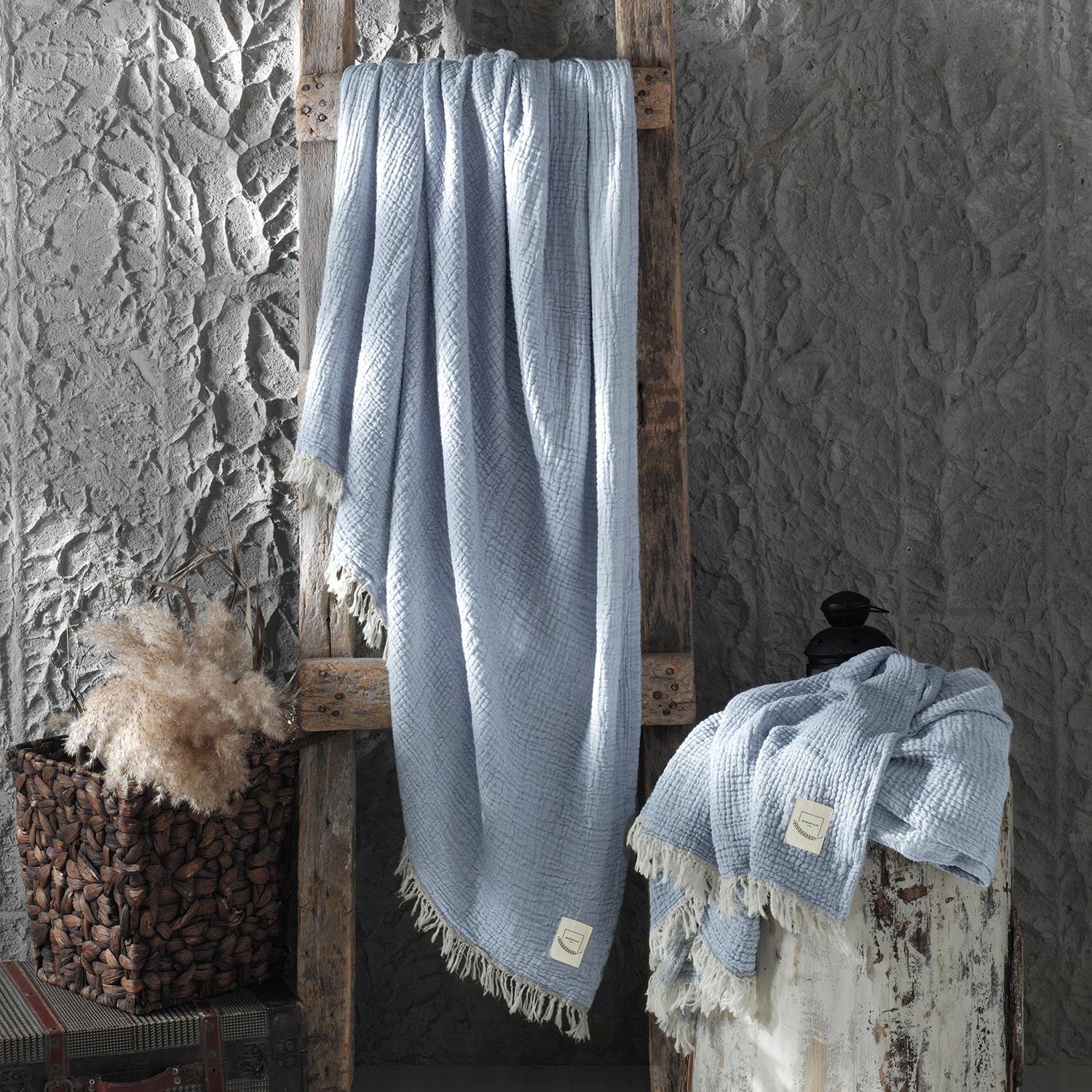 Müslin Örtüler ve Şallar - Gold 3 Kat Müslin Çok Amaçlı Koltuk Şalı Örtü Throw 125x190 - Miespiga