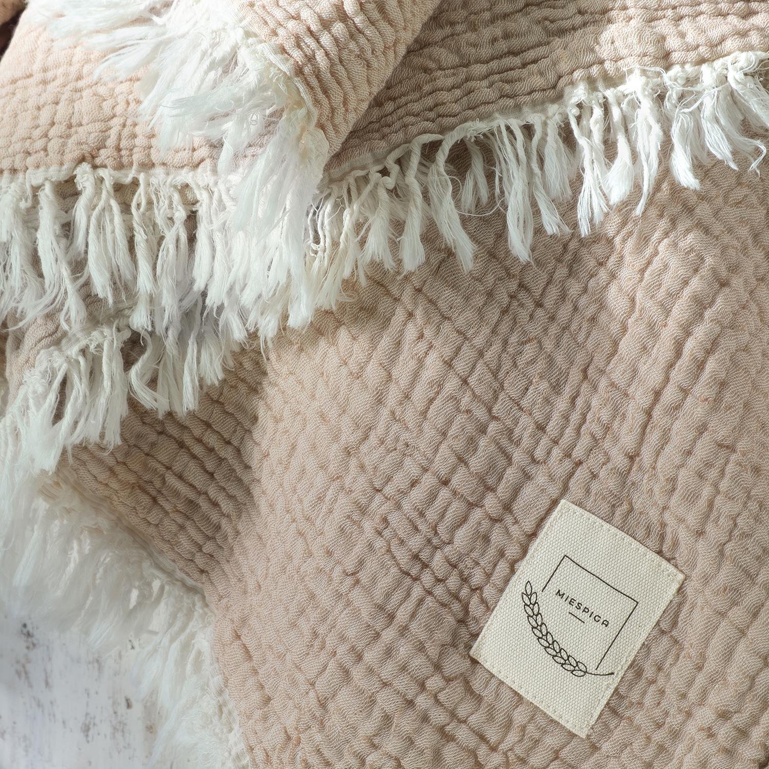 Müslin Örtüler ve Şallar - Gold 3 Kat Müslin Çok Amaçlı Koltuk Şalı Örtü Throw 125x190 - Miespiga