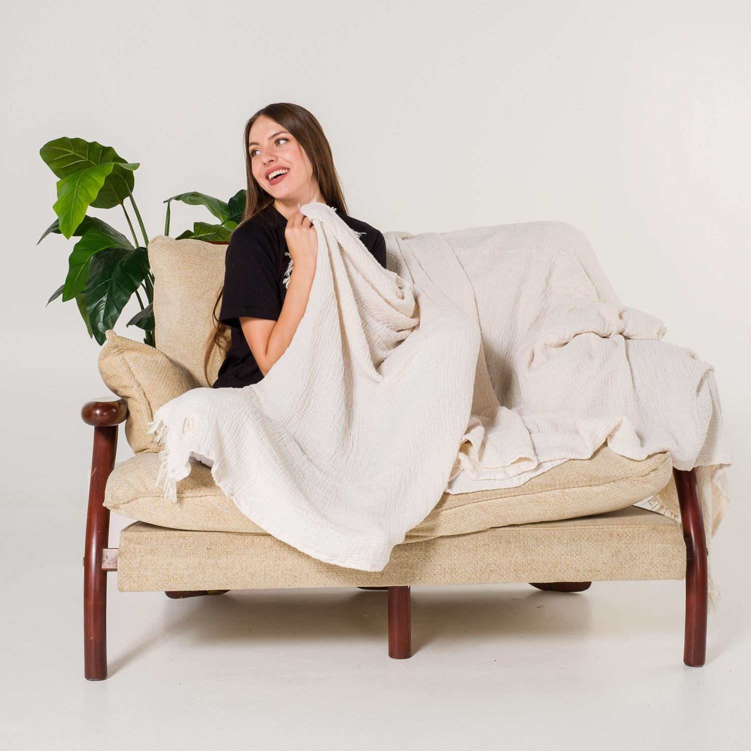 Yatak Örtüsü & Pike - Gold Müslin Çift Kişilik Çift Taraflı Yatak Örtüsü - Miespiga