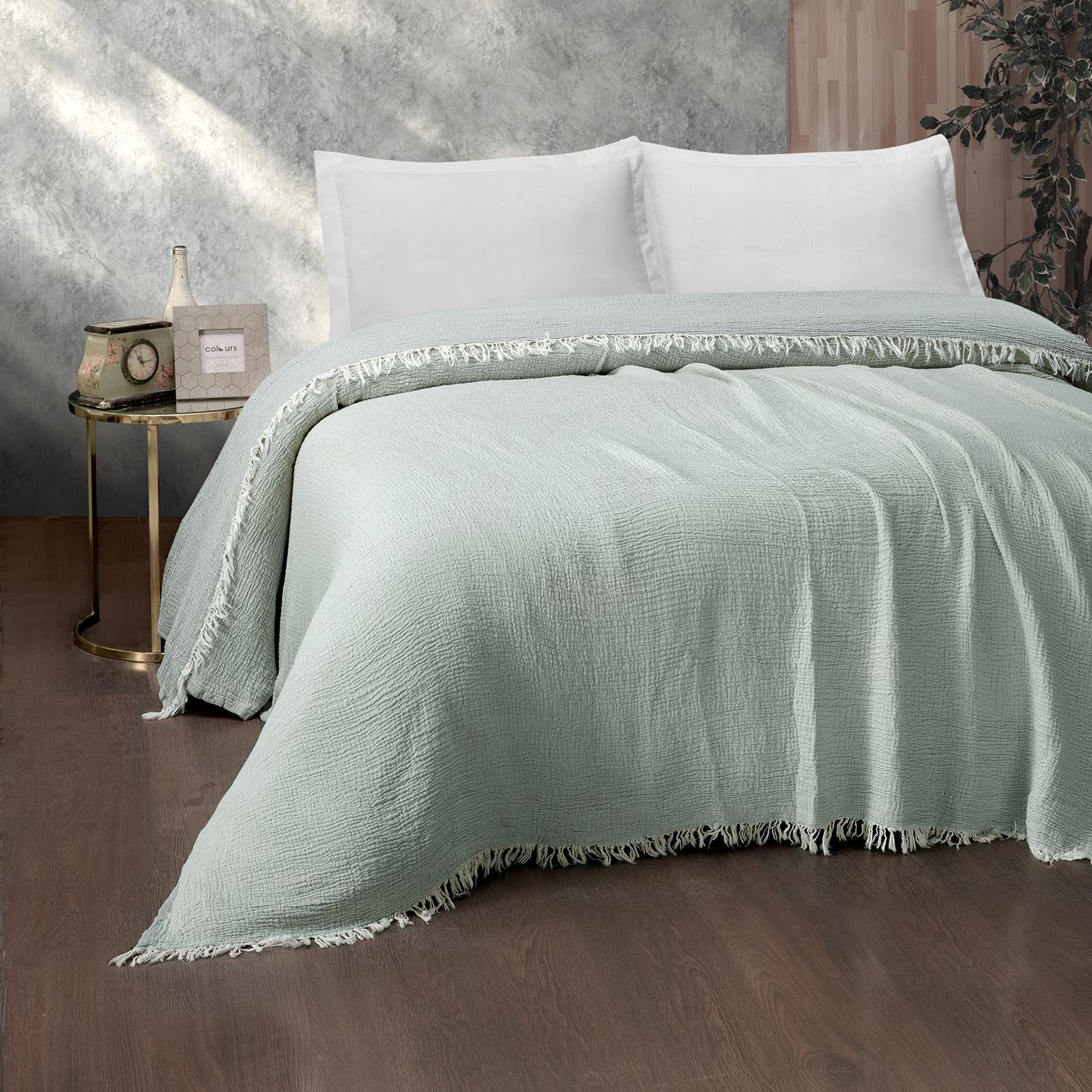 Yatak Örtüsü & Pike - Gold Müslin Çift Kişilik Çift Taraflı Yatak Örtüsü - Miespiga