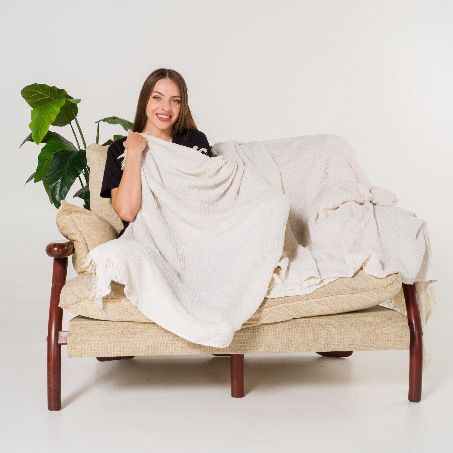 Yatak Örtüsü & Pike - Gold Müslin Çift Kişilik Çift Taraflı Yatak Örtüsü - Miespiga