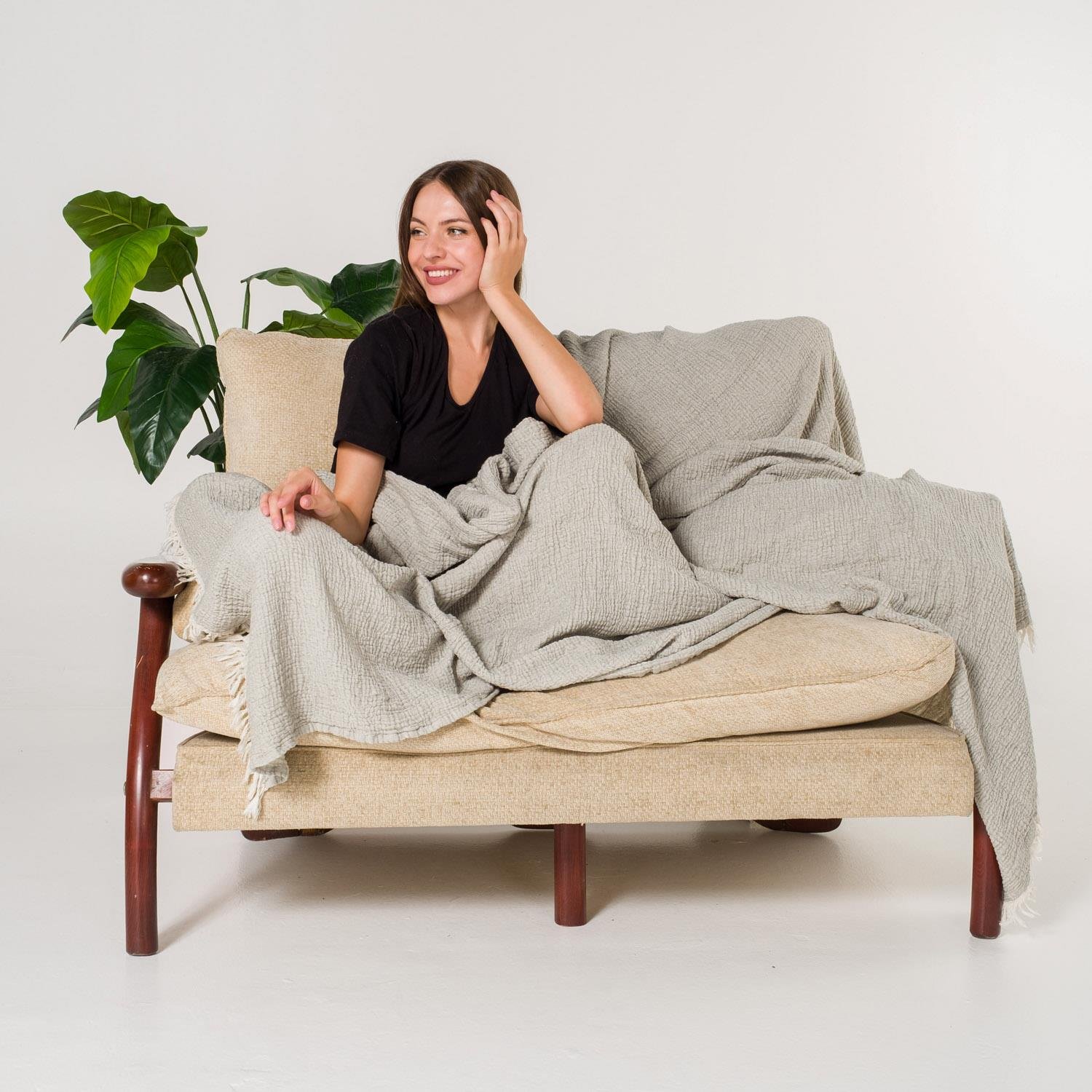 Yatak Örtüsü & Pike - Gold Müslin Çift Kişilik Çift Taraflı Yatak Örtüsü - Miespiga